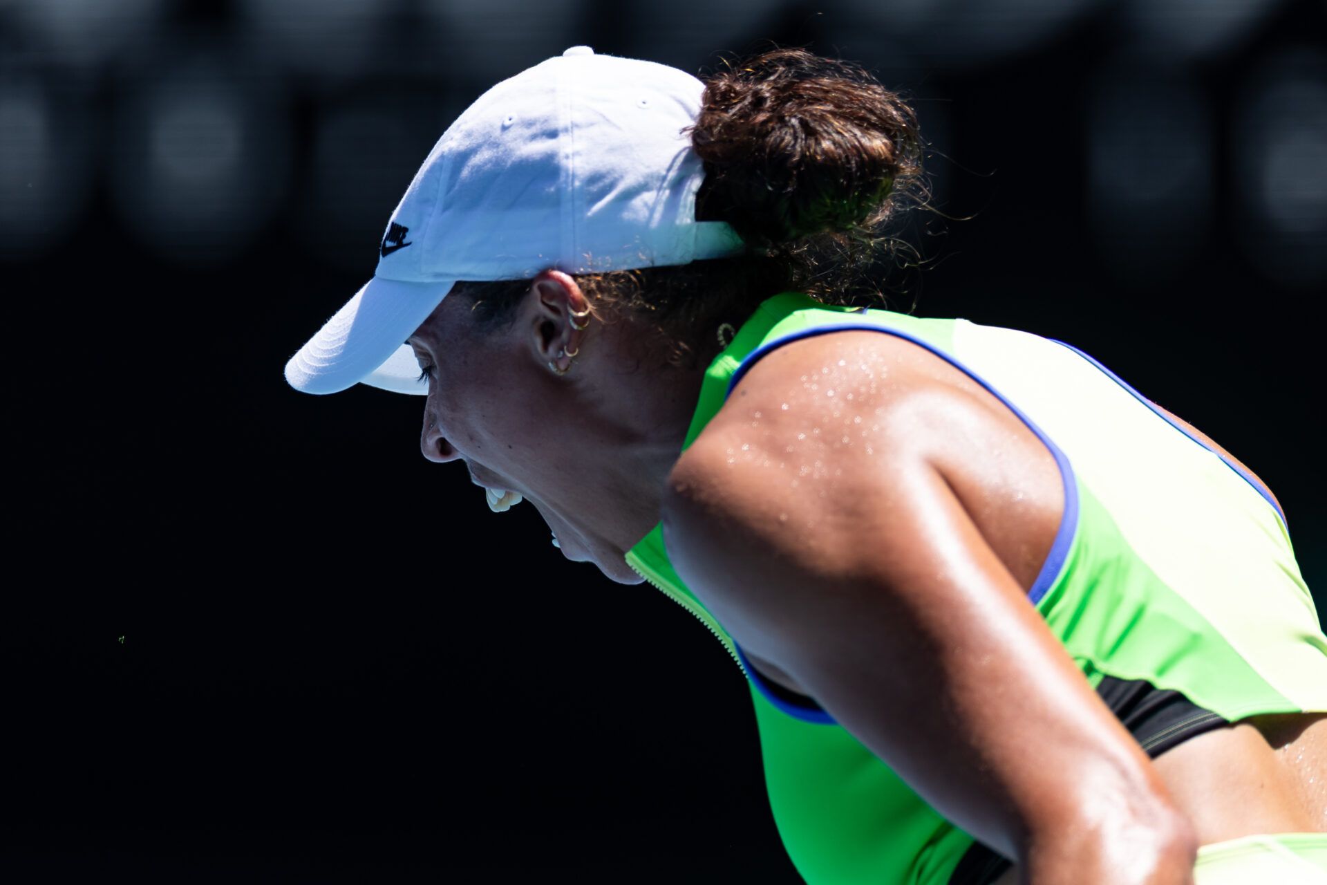 Madison Keys of United States in action against Oleksandra Oliynykova of Ukraine in the first round of the women’s singles at the Australian Open at Rod Laver Arena in Melbourne Park.