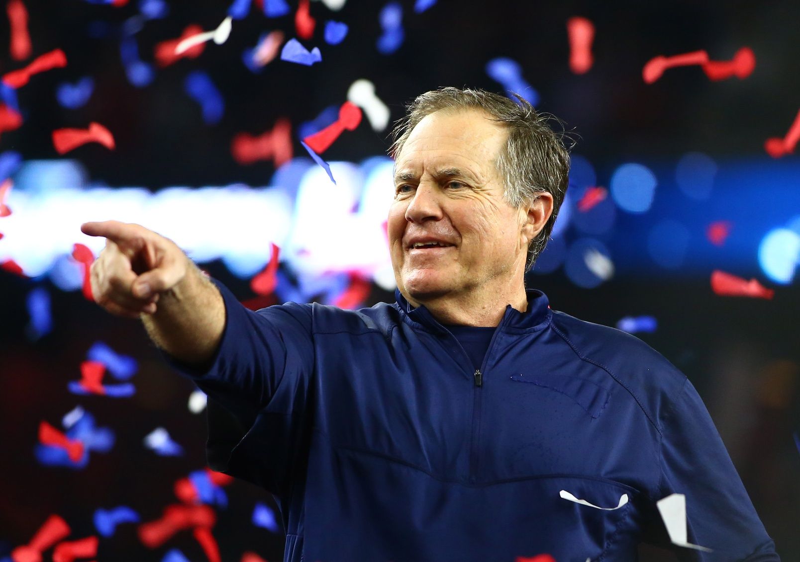 New England Patriots head coach Bill Belichick celebrates after defeating the Atlanta Falcons during Super Bowl LI at NRG Stadium.