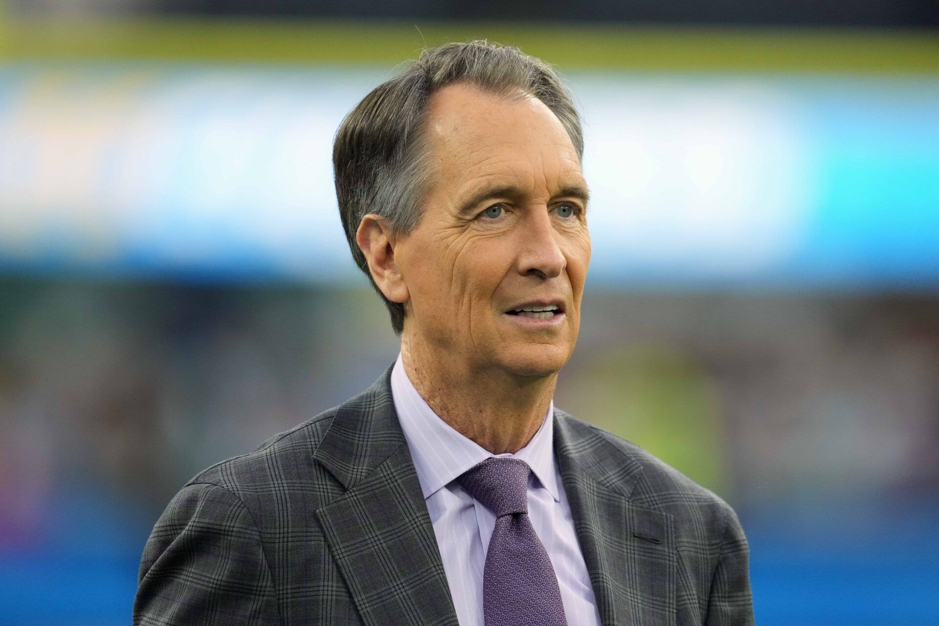 NBC Sports Sunday Night Football analyst Cris Collinsworth during the game between the Los Angeles Chargers and the Buffalo Bills at SoFi Stadium.