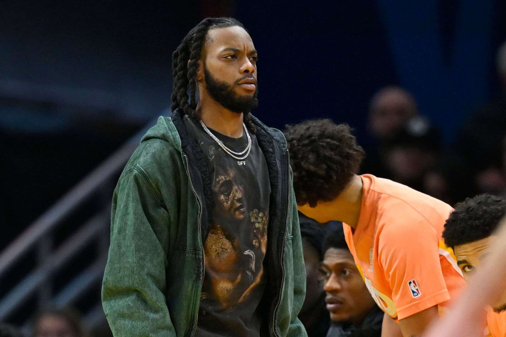 Cleveland Cavaliers guard Darius Garland (10) stands on the court during a timeout in the third quarter against the Orlando Magic at Rocket Arena.