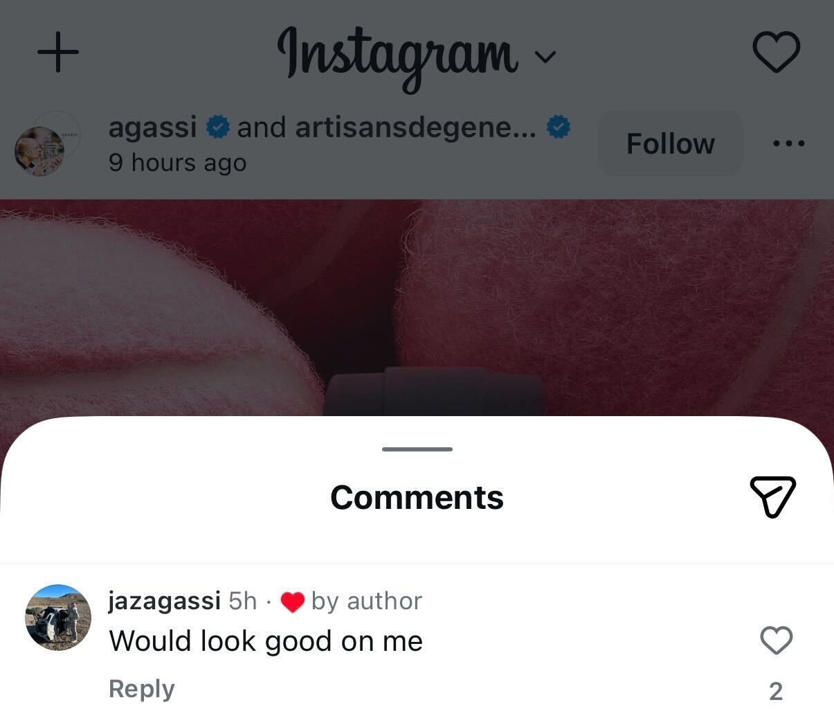 Screen grab of Andre Agassi and Steffi Graf’s daughter Jaz's comment