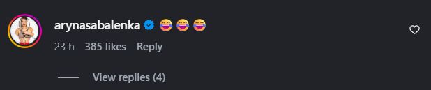 Aryna Sabalenka's comment on Instagram