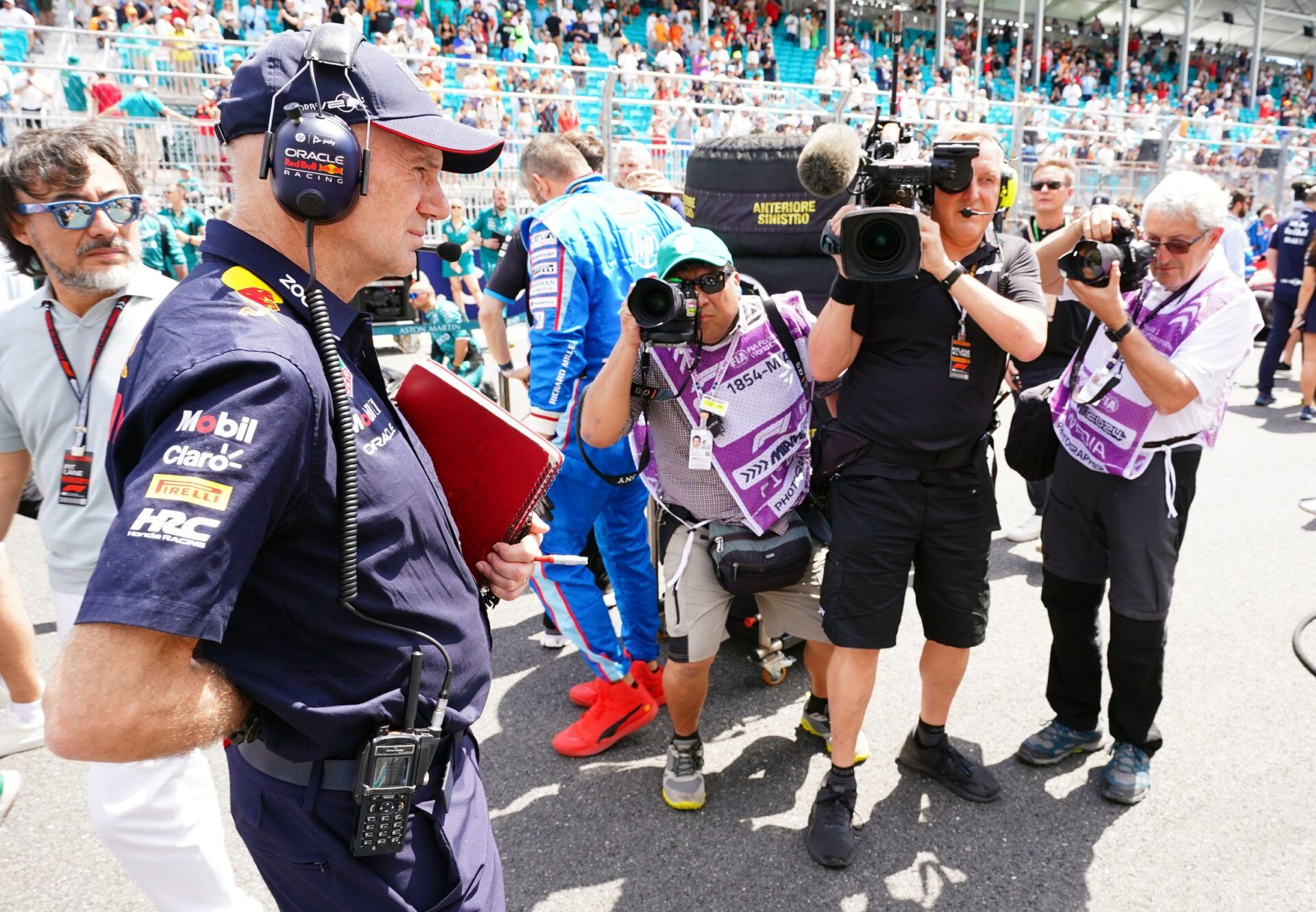 Red Bull pioneering engineer and Chief Technical officer Adrian Newey on the grid before the F1 Sprint Race at Miami International Autodrome.