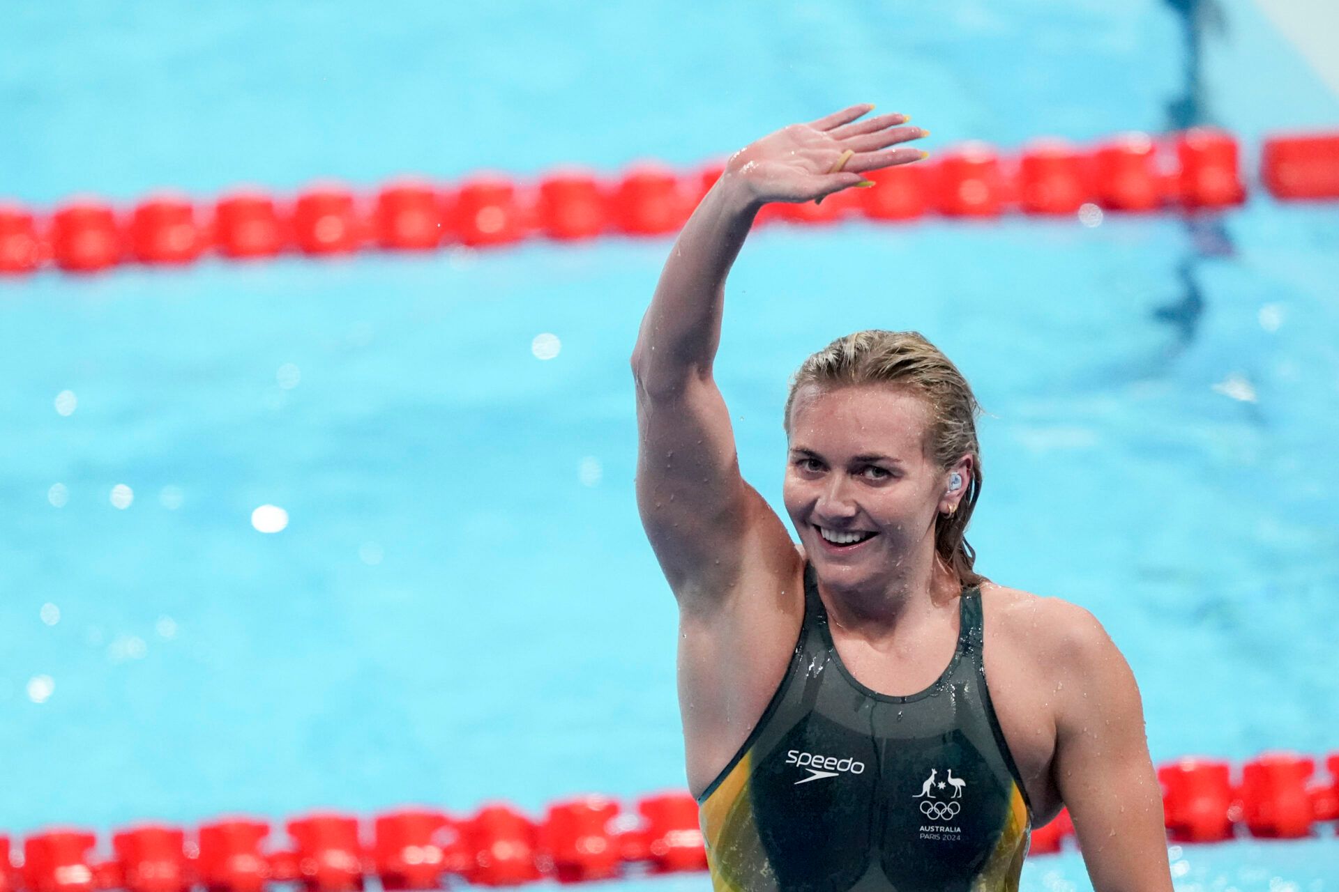 Ariarne Titmus (Australia) in the women’s 400-meter freestyle final during the Paris 2024 Olympic Summer Games at Paris La Défense Arena.