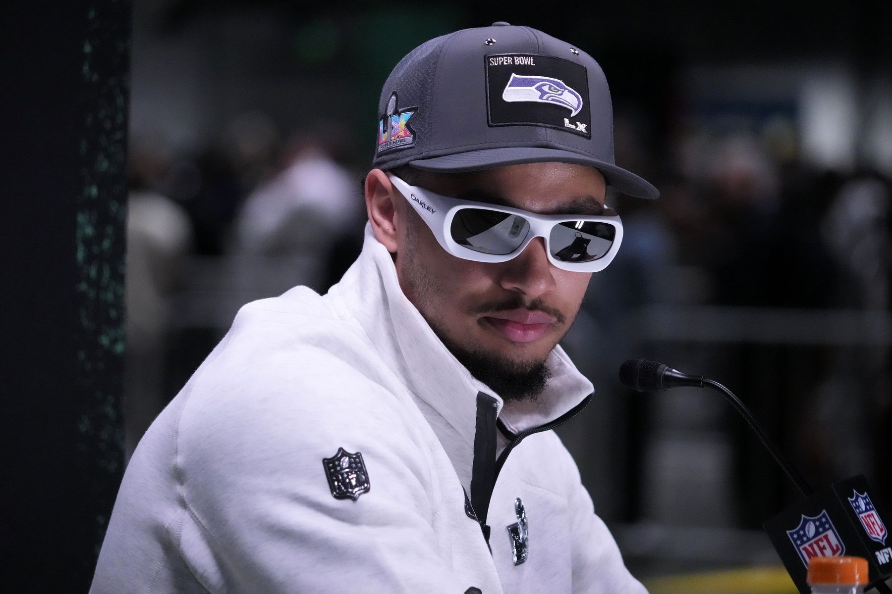Seattle Seahawks wide receiver Jaxon Smith-Njigba (11) during Opening Night for Super Bowl LX at San Jose Convention Center.