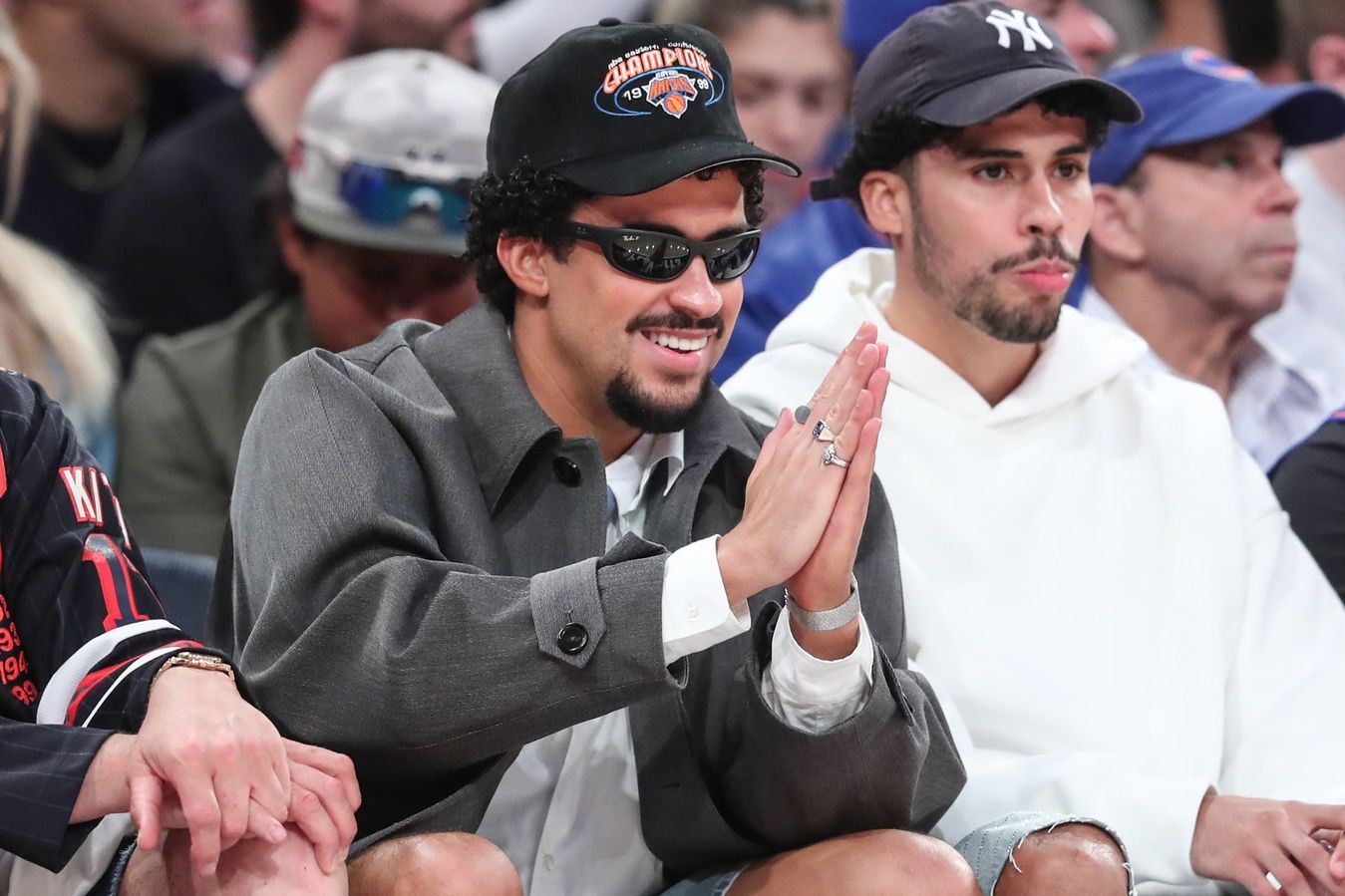 Singer Bad Bunny watches game three of the second round for the 2025 NBA Playoffs between the Boston Celtics and the against the New York Knicks at Madison Square Garden.