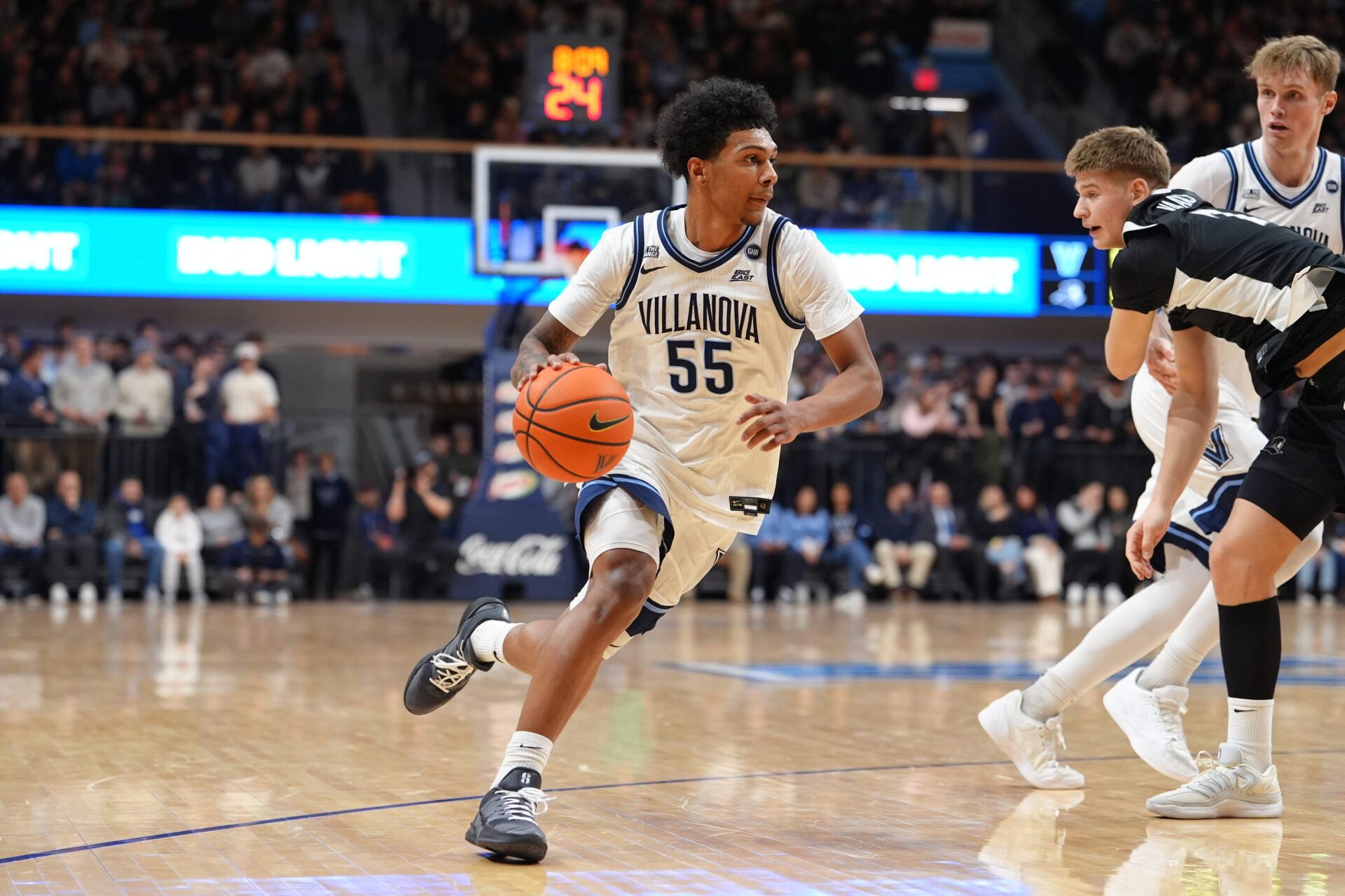 Villanova Wildcats guard Acaden Lewis (55) controls the ball against the Providence Friars in the first half at William B. Finneran Pavilion.