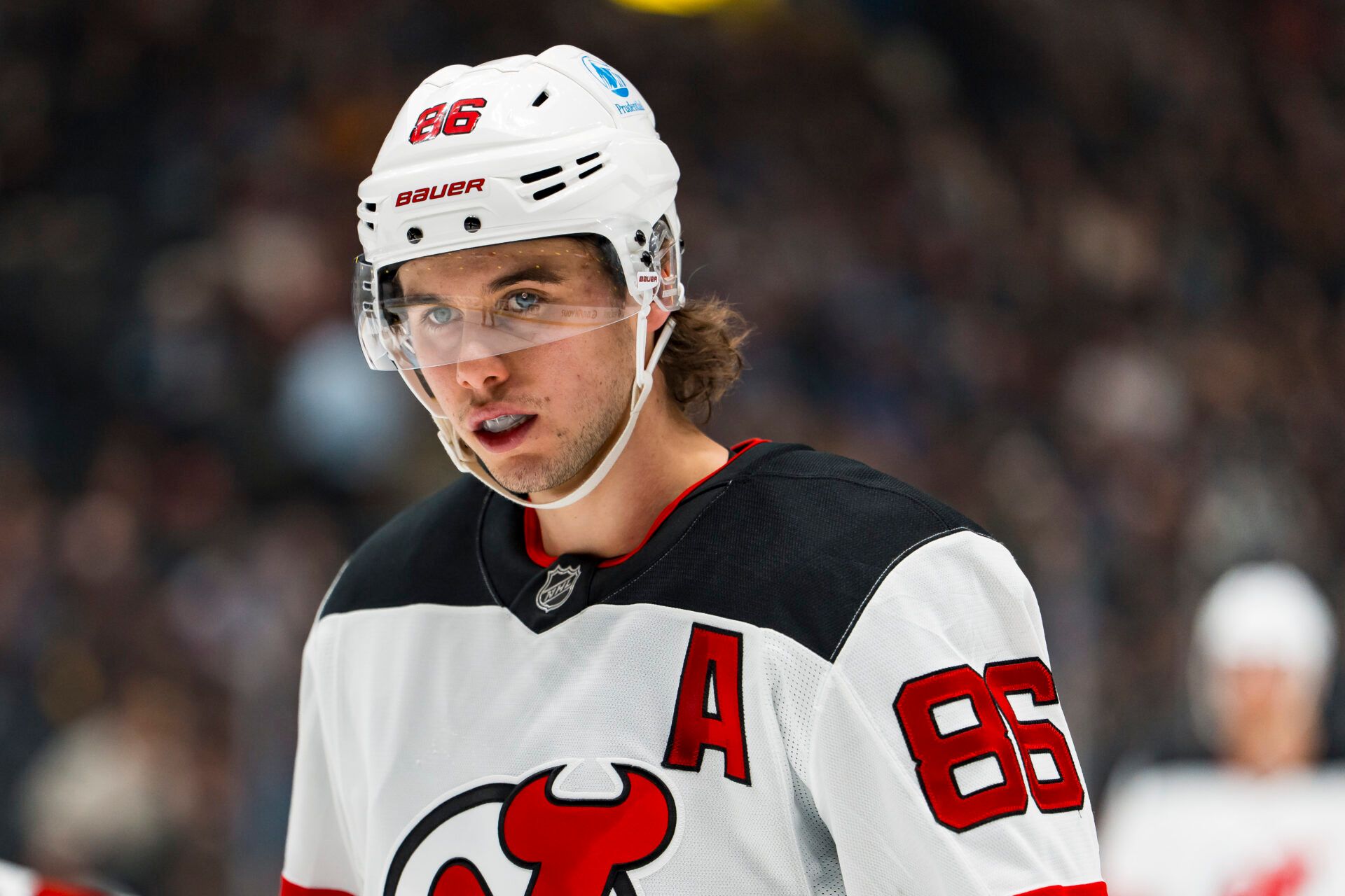 New Jersey Devils forward Jack Hughes (86) at Rogers Arena.