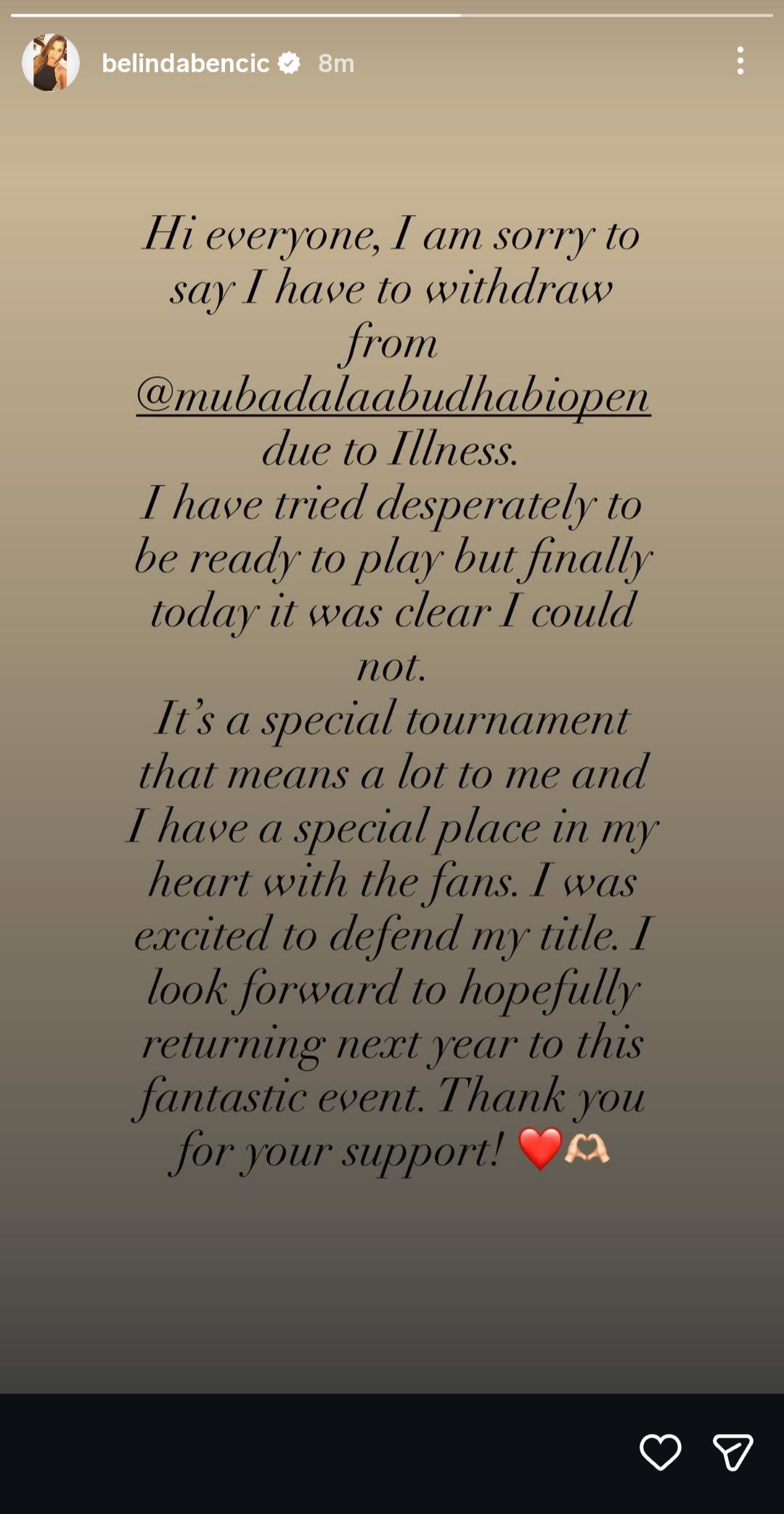 Screen grab of Belinda Bencic's Instagram story