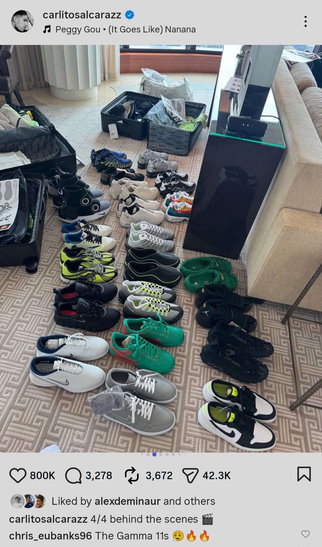 Christopher Eubanks' comment on Carlos Alcaraz's Instagram post