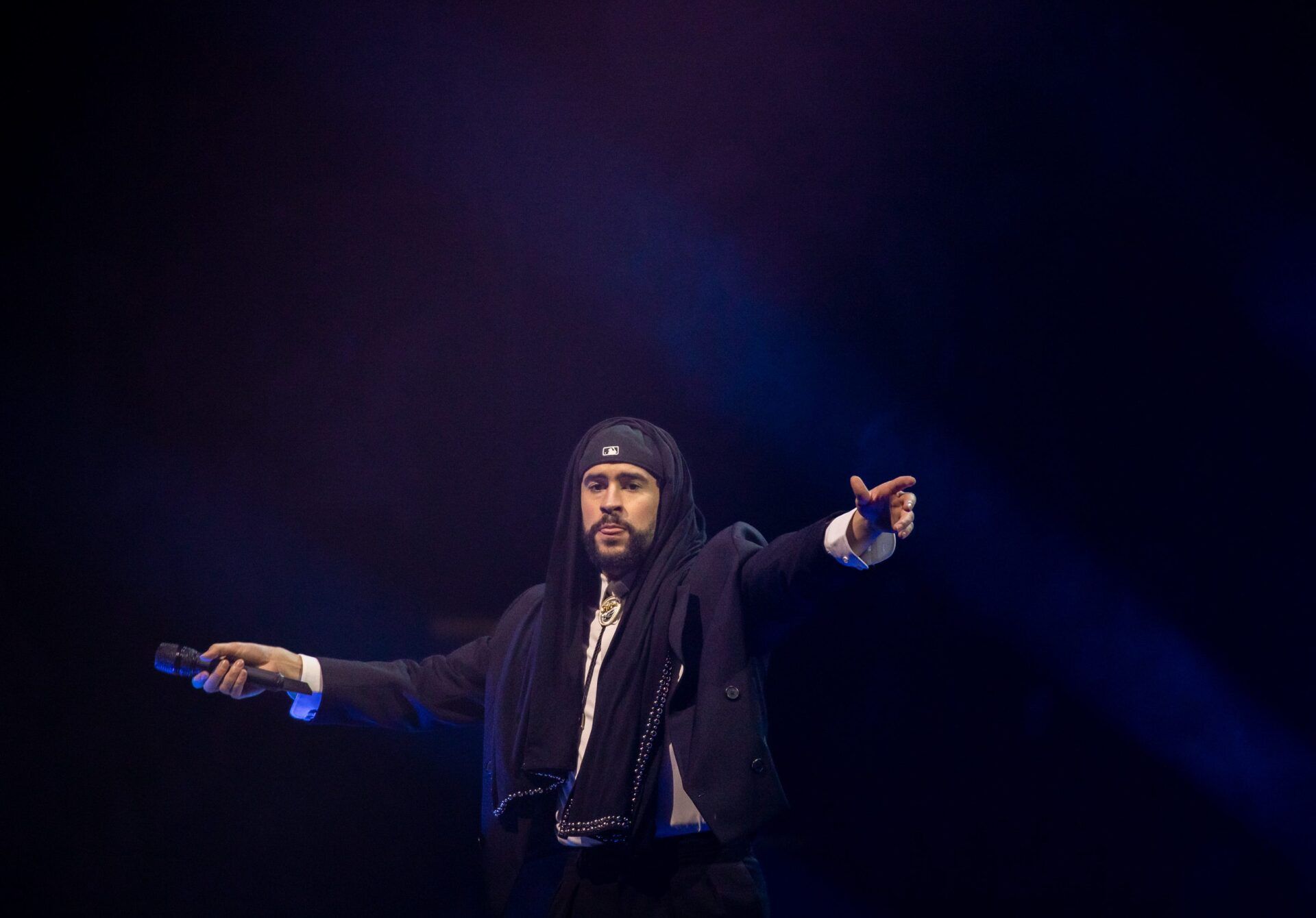 Bad Bunny performs onstage during his Most Wanted Tour at Little Caesars Arena in Detroit on Saturday, April 6, 2024.