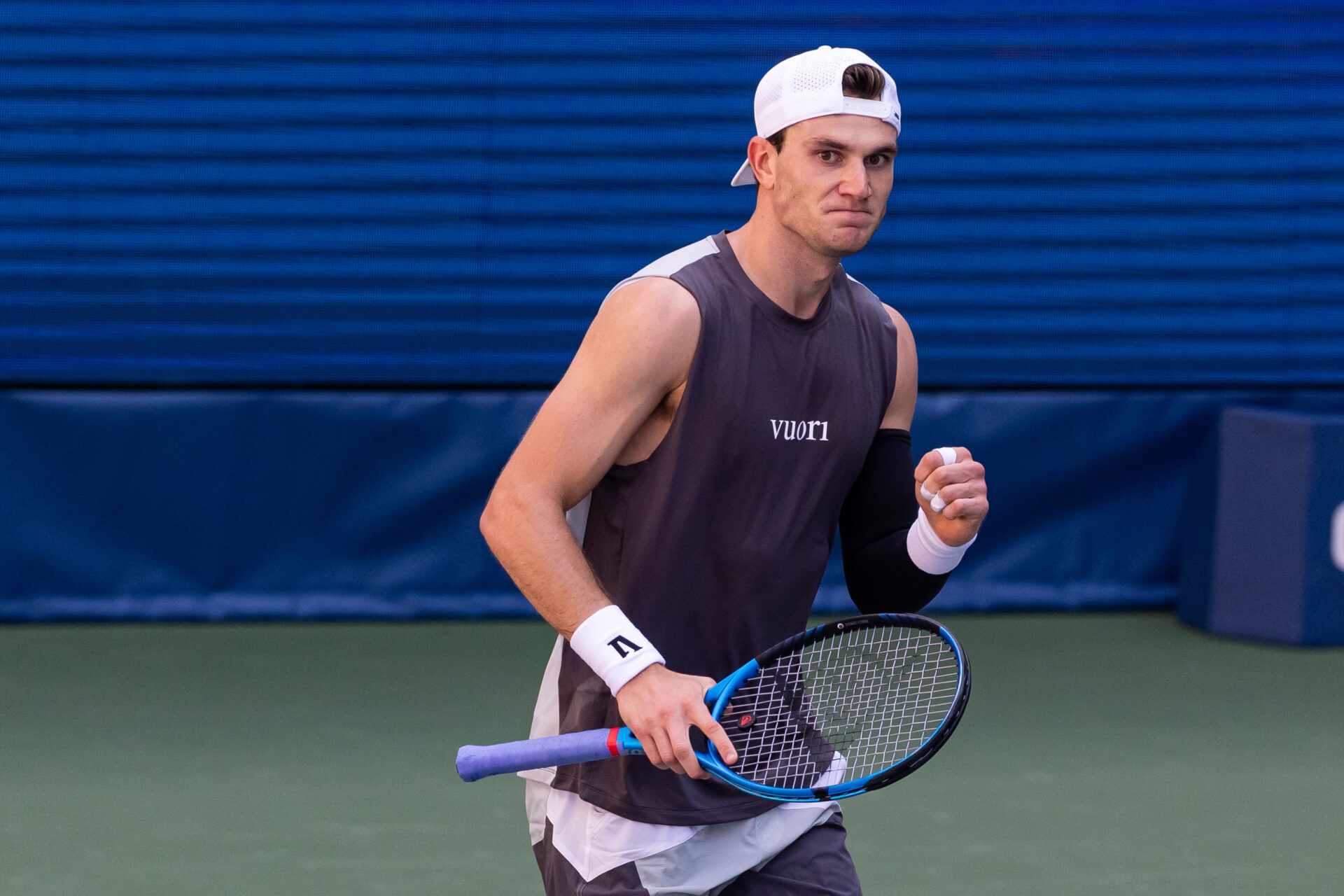 Jack Draper of United Kingdom in action against Federico Agustin Gomez of Argentina in the first round of the men’s singles at the US Open at Louis Armstrong Stadium in Billie Jean King National Tennis Centre.
