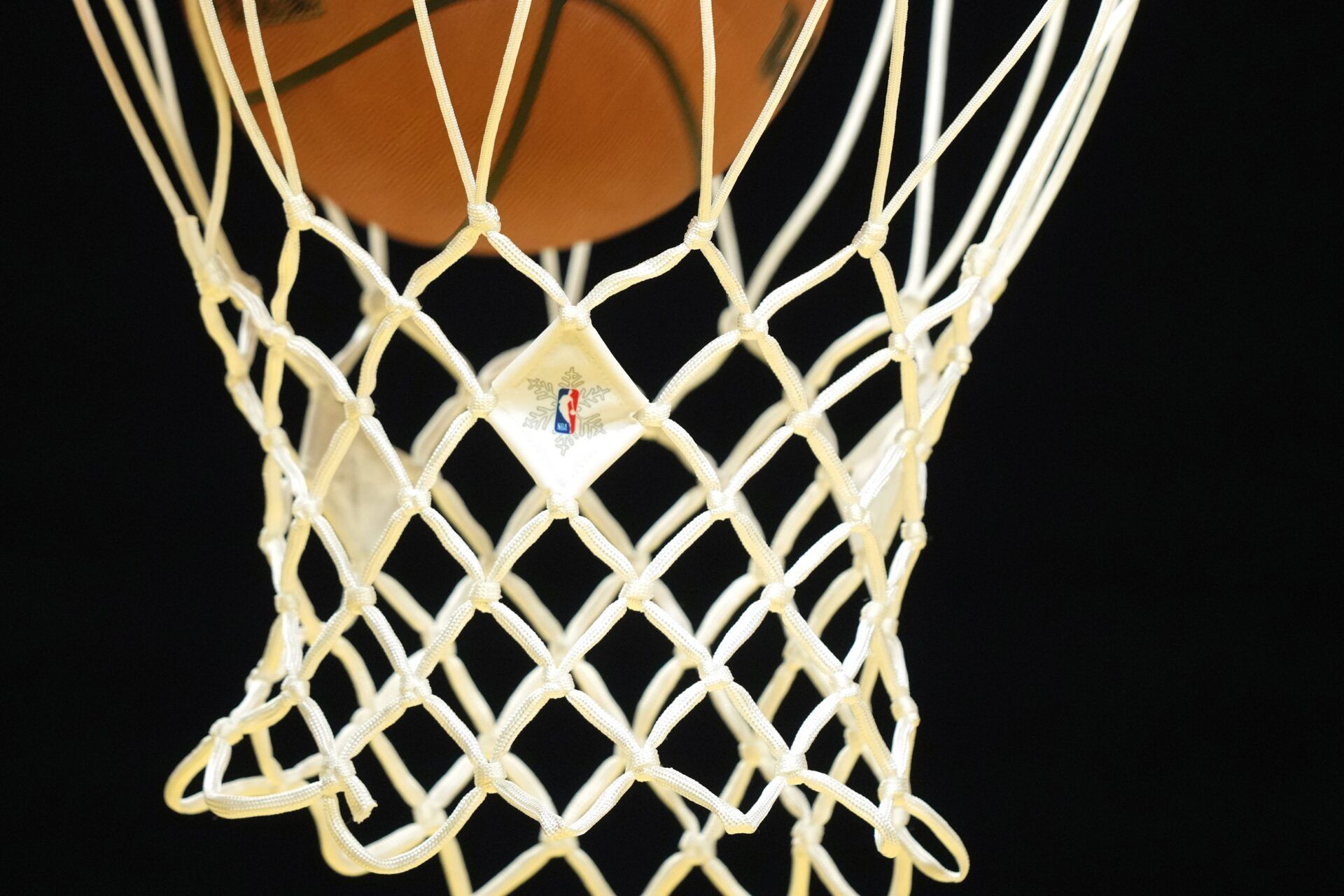 The NBA Christmas logo appears on the net before the game between the Golden State Warriors and the Dallas Mavericks at Chase Center.