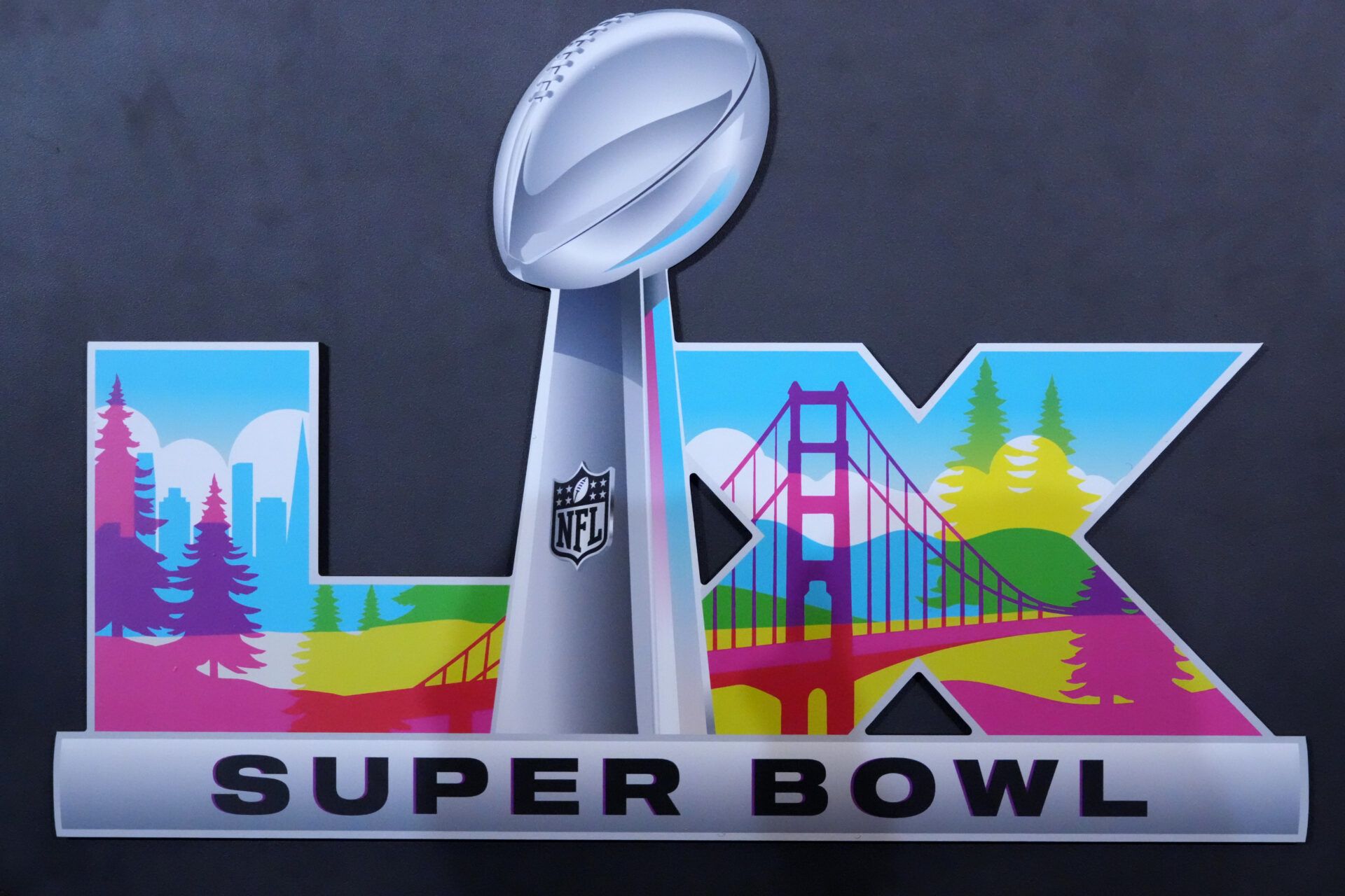 The Super Bowl LX logo at press conference at San Jose Convention Center.