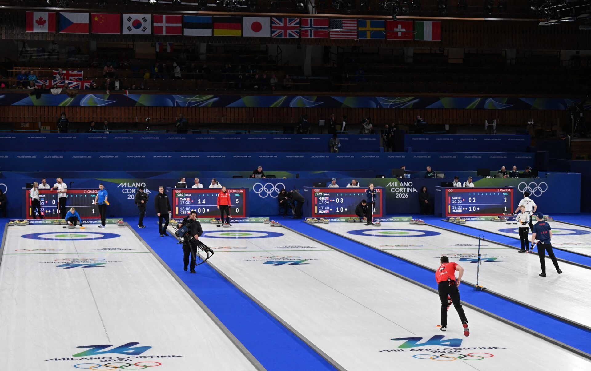 [US, Mexico & Canada customers only] Feb 4, 2026; Cortina d'Ampezzo, ITALY; A general view during the curling mixed doubles round robin competition during the Milano Cortina 2026 Olympic Winter Games at the Cortina Curling Olympic Stadium.