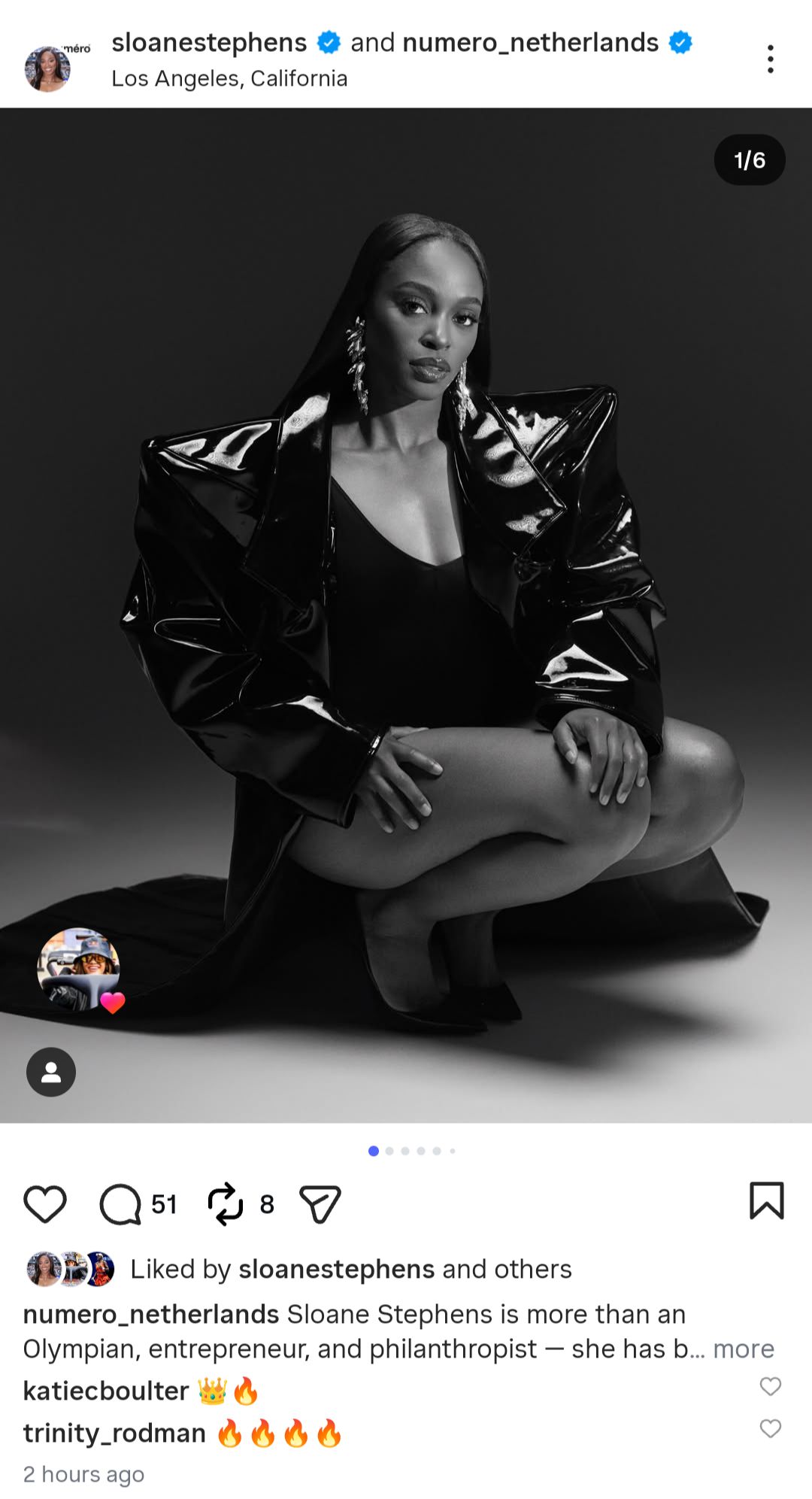 Screen grab of Ben Shelton's girlfriend Trinity Rodman reacts to Sloane Stephens' photoshoot