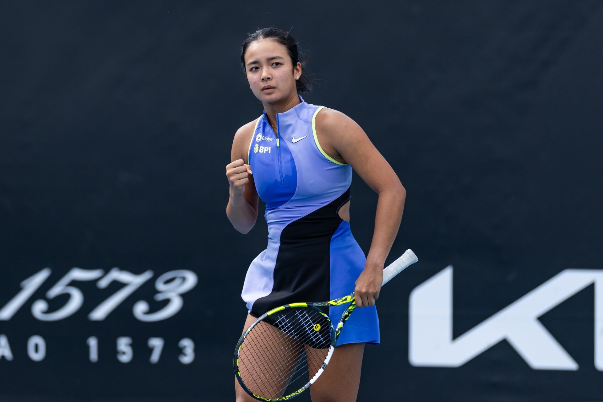 Alexandra Eala of Philippines in action against Alycia Parks of United States in the first round of the women’s singles at the Australian Open at Melbourne Park.