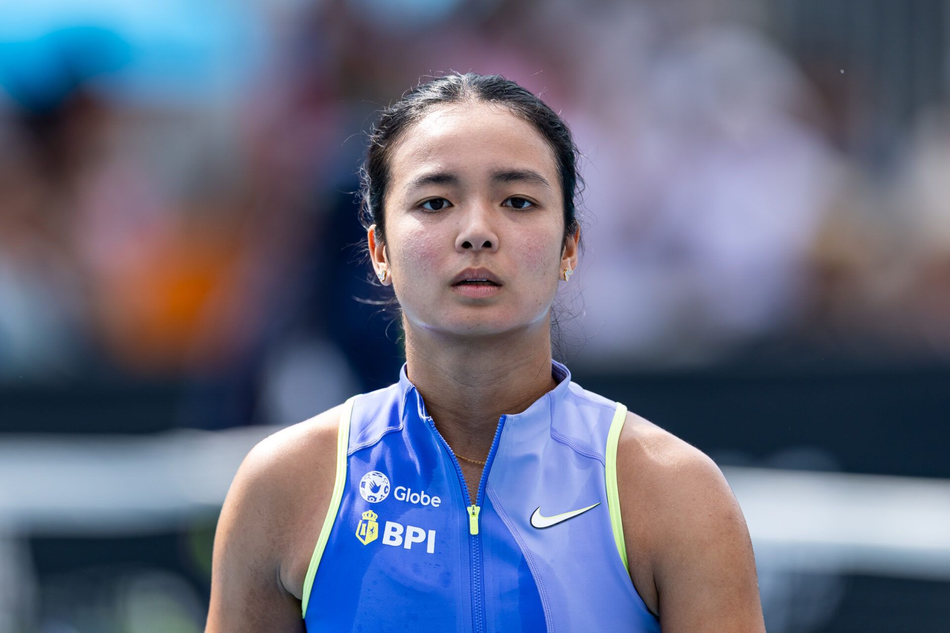 Alexandra Eala of Philippines in action against Alycia Parks of United States in the first round of the women’s singles at the Australian Open at Melbourne Park.