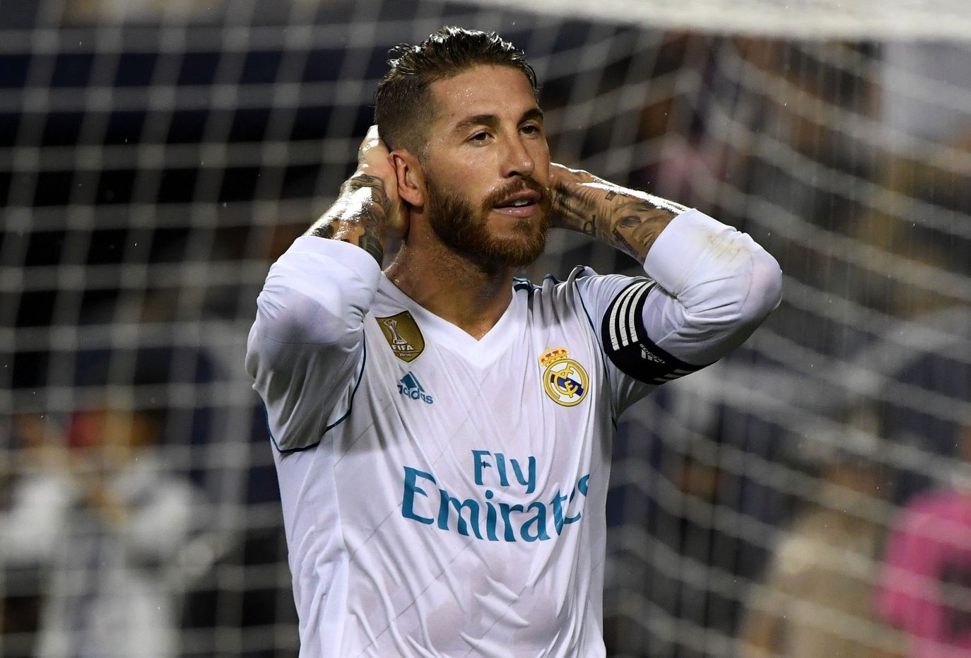 Real Madrid defender Sergio Ramos (4) reacts to a play during the 2017 MLS All Star Game at Soldier Field.