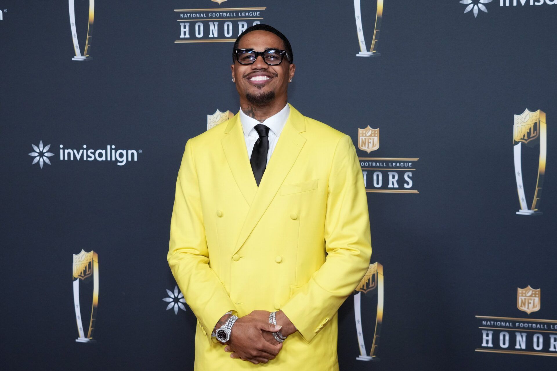 Kendrick Bourne on the the NFL Honors Red Carpet before Super Bowl LX at Palace of Fine Arts.