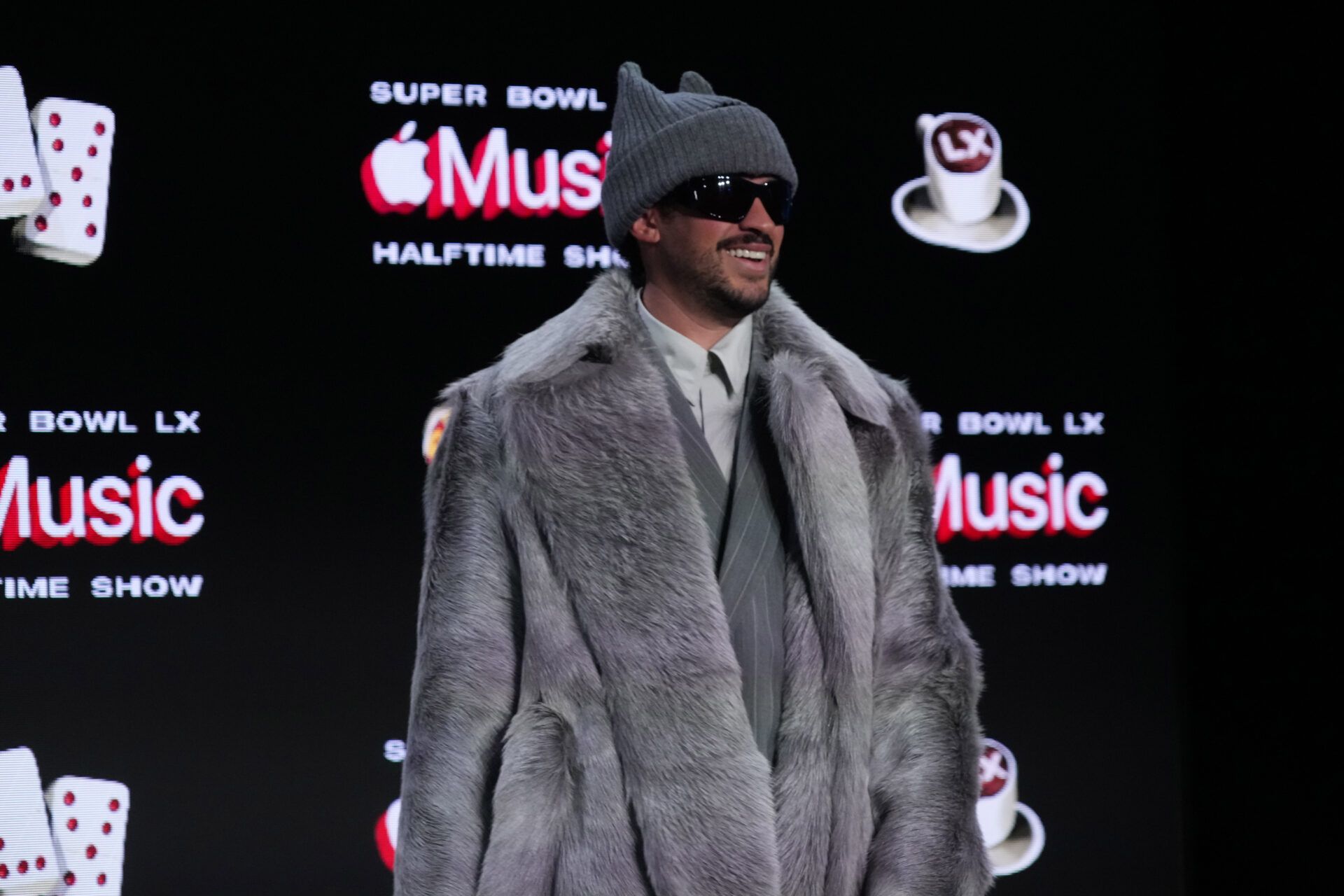 Bad Bunny during the Super Bowl LX halftime show press conference at Moscone Center.