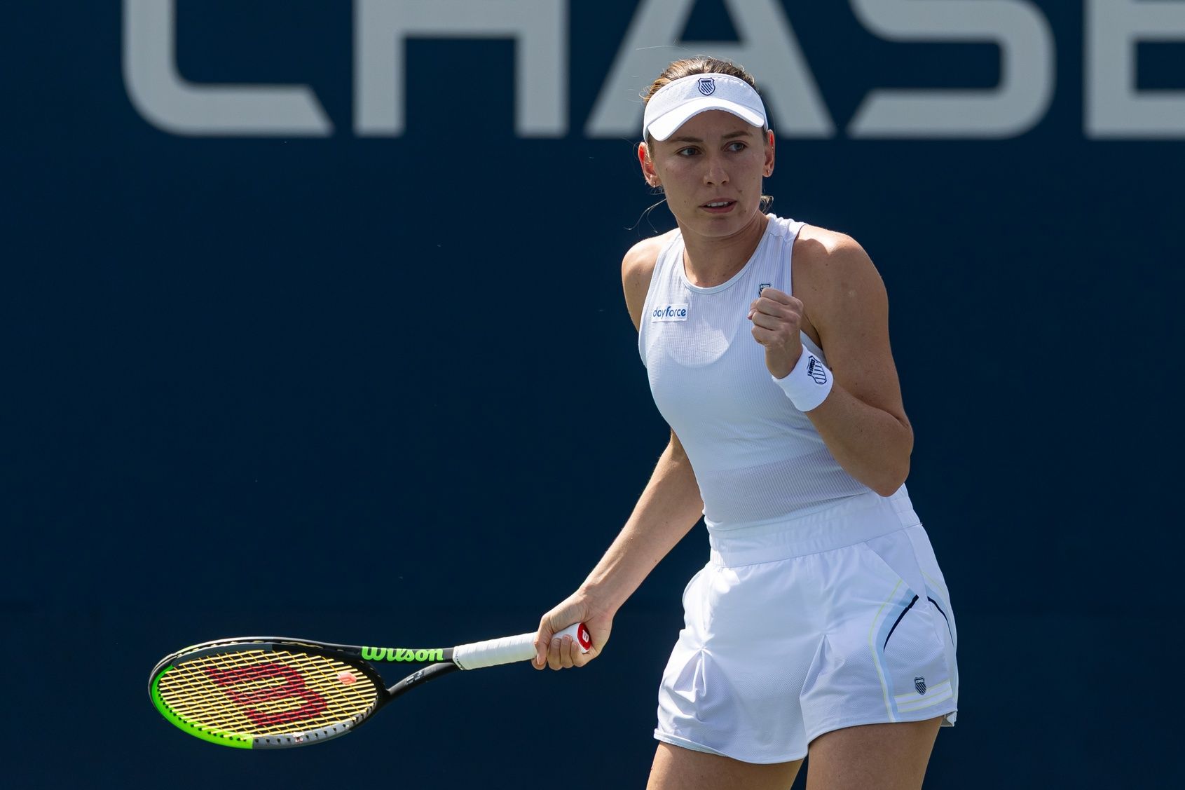 Ekaterina Alexandrova of Russia reacts against Wang Xinyu of China in the second round of the womenÕs singles at the US Open at Billie Jean King National Tennis Center.