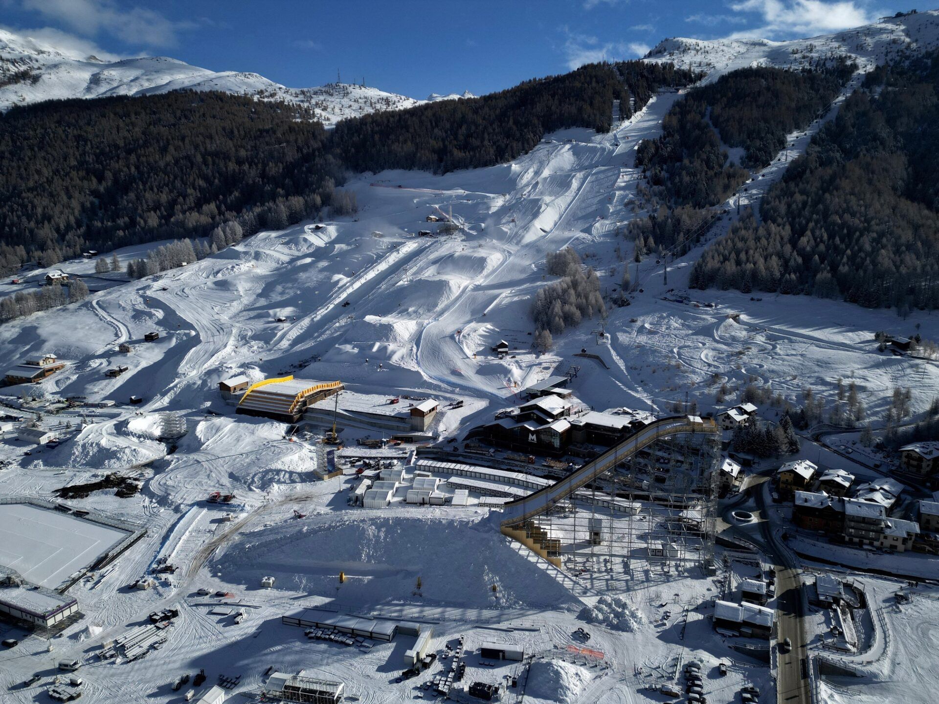 [US, Mexico & Canada customers only] Jan 9, 2026; Livigno, ITALY;  A drone view shows the big ski jump in the Livigno Snow Park, which will host all Snowboard and Freestyle Skiing events, including disciplines like Halfpipe, Slopestyle, Big Air, Ski Cross, Snowboard Cross, Moguls, Aerials, and Parallel Giant Slalom in preparation for the Milano Cortina 2026 Olympic Winter Games.