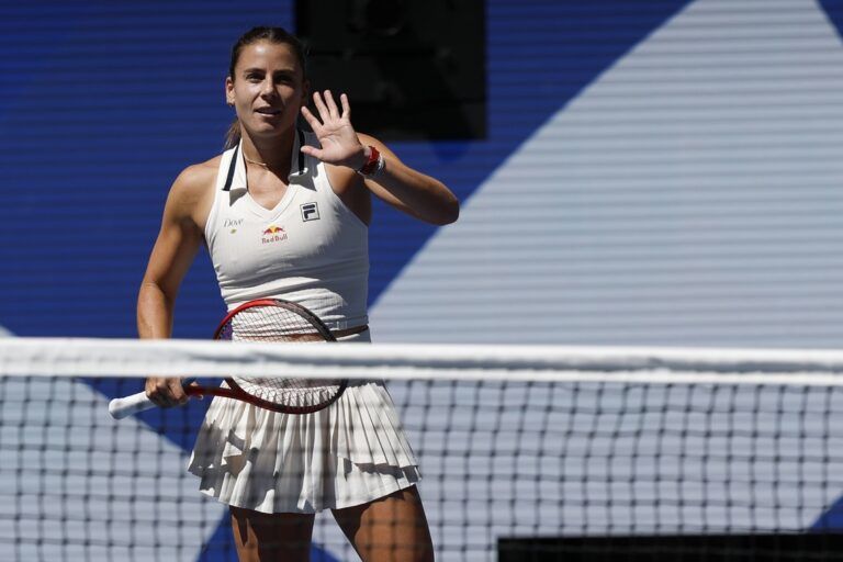 Emma Navarro (USA) celebrates after her match against Paula Badosa (ESP)(not pictured) on day nine of the U.S. Open tennis tournament at the USTA Billie Jean King National Tennis Center.
