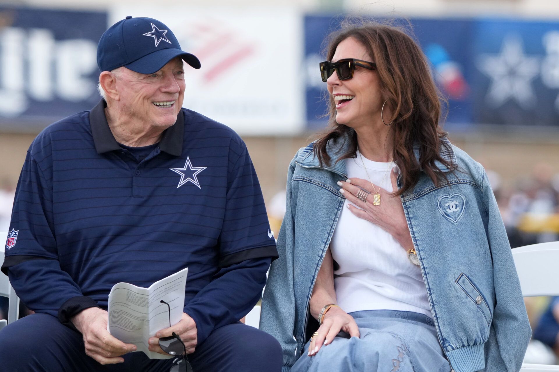 Dallas Cowboys owner Jerry Jones (left) with daughter and chief brand officer Charlotte Jones Anderson at training camp at the River Ridge Fields.