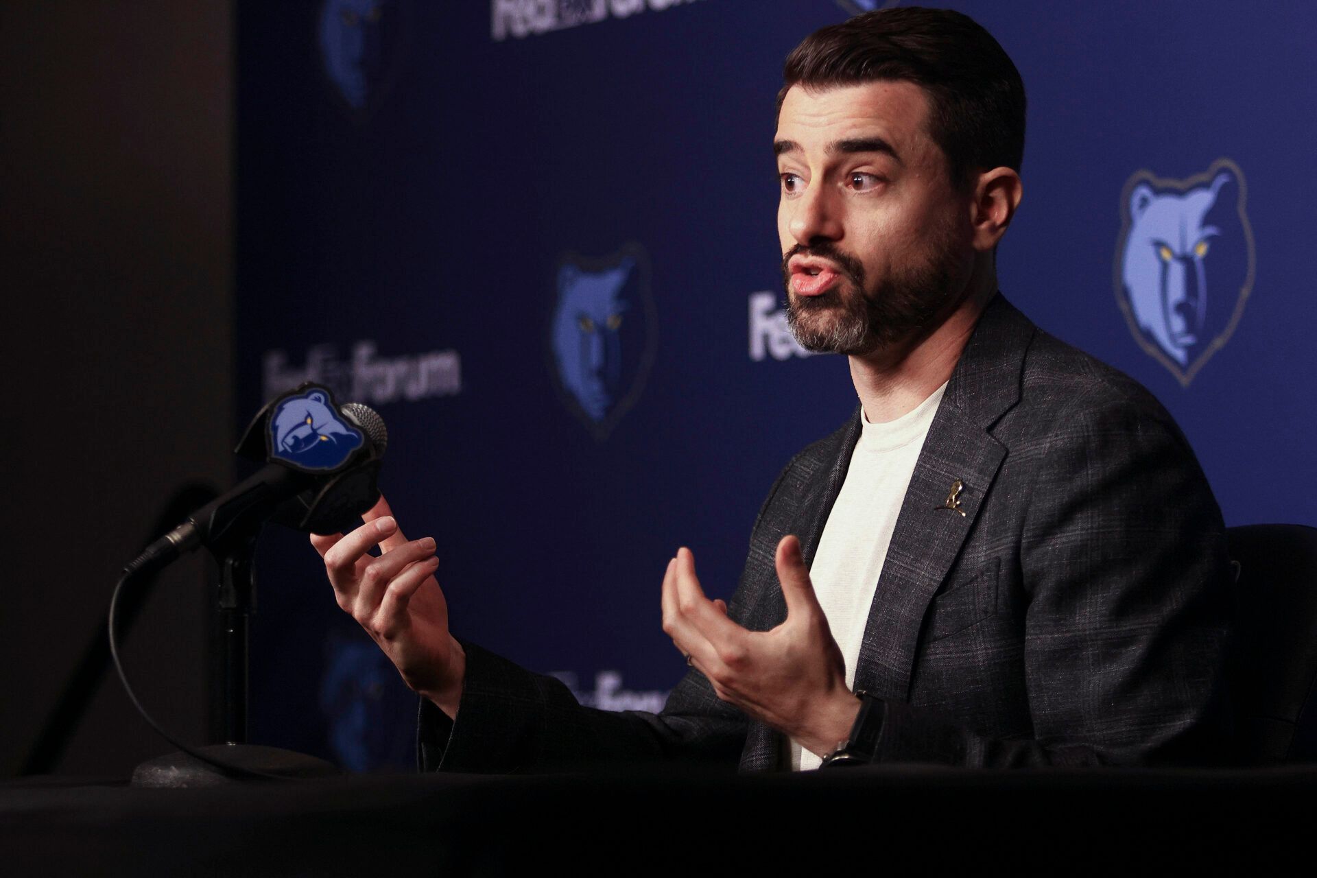 Memphis Grizzlies general manager Zachary Kleiman speaks to media during a press conference on media day at FedEx Forum.