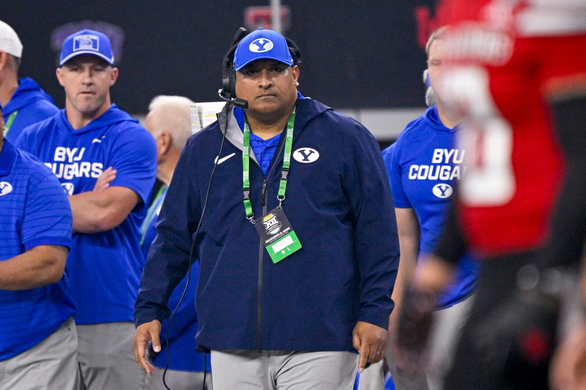 BYU Cougars head coach Kalani Sitake looks on during the game between the Red Raiders and the Cougars at AT&T Stadium.