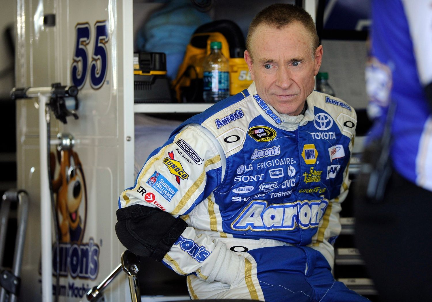 Sprint Cup Series driver Mark Martin (55) during practice for the NRA 500 at Texas Motor Speedway.
