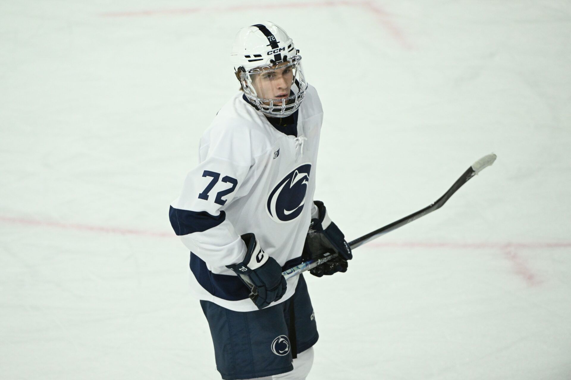 Penn State Nittany Lions forward Gavin McKenna (72) skates against the Clarkson Golden Knights during the second period at Pegula Ice Arena.