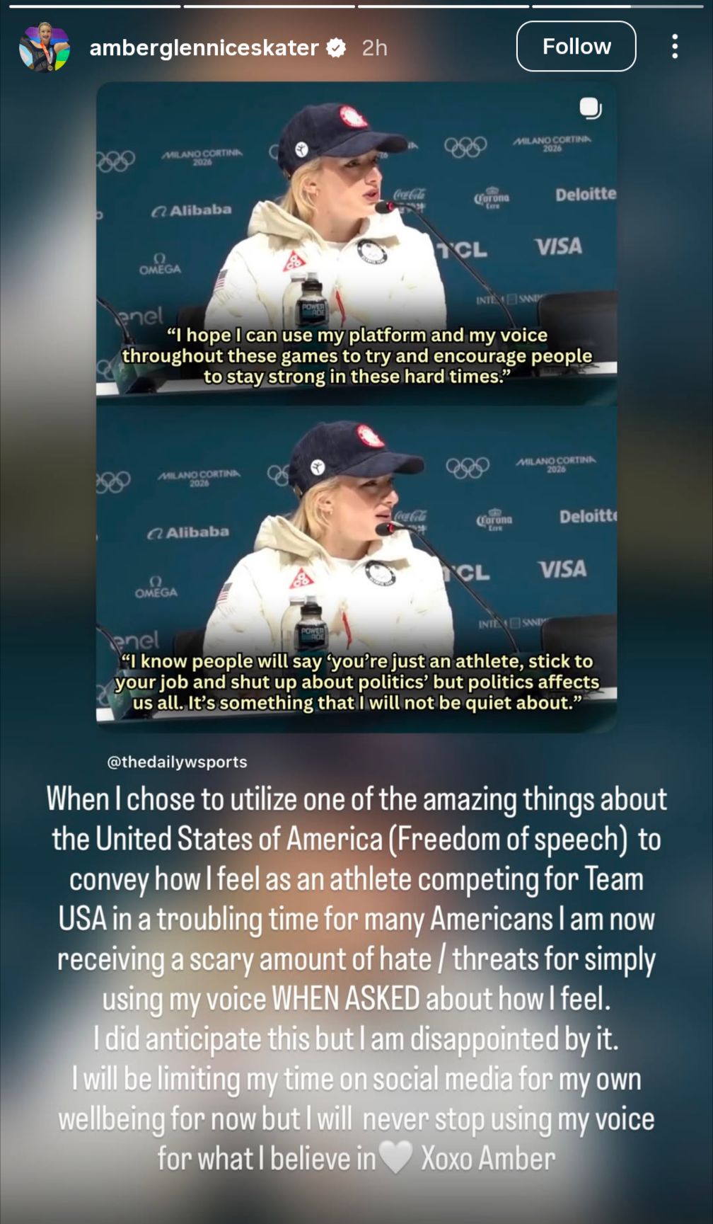 Amber Glenn's Instagram story