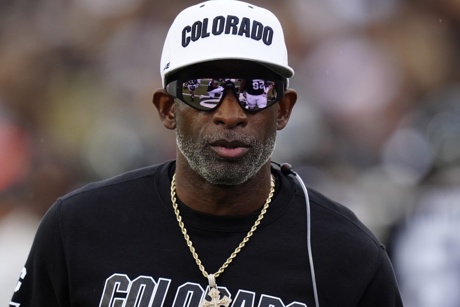Colorado Buffaloes head coach Deion Sanders before the game against the Iowa State Cyclones  at Folsom Field.