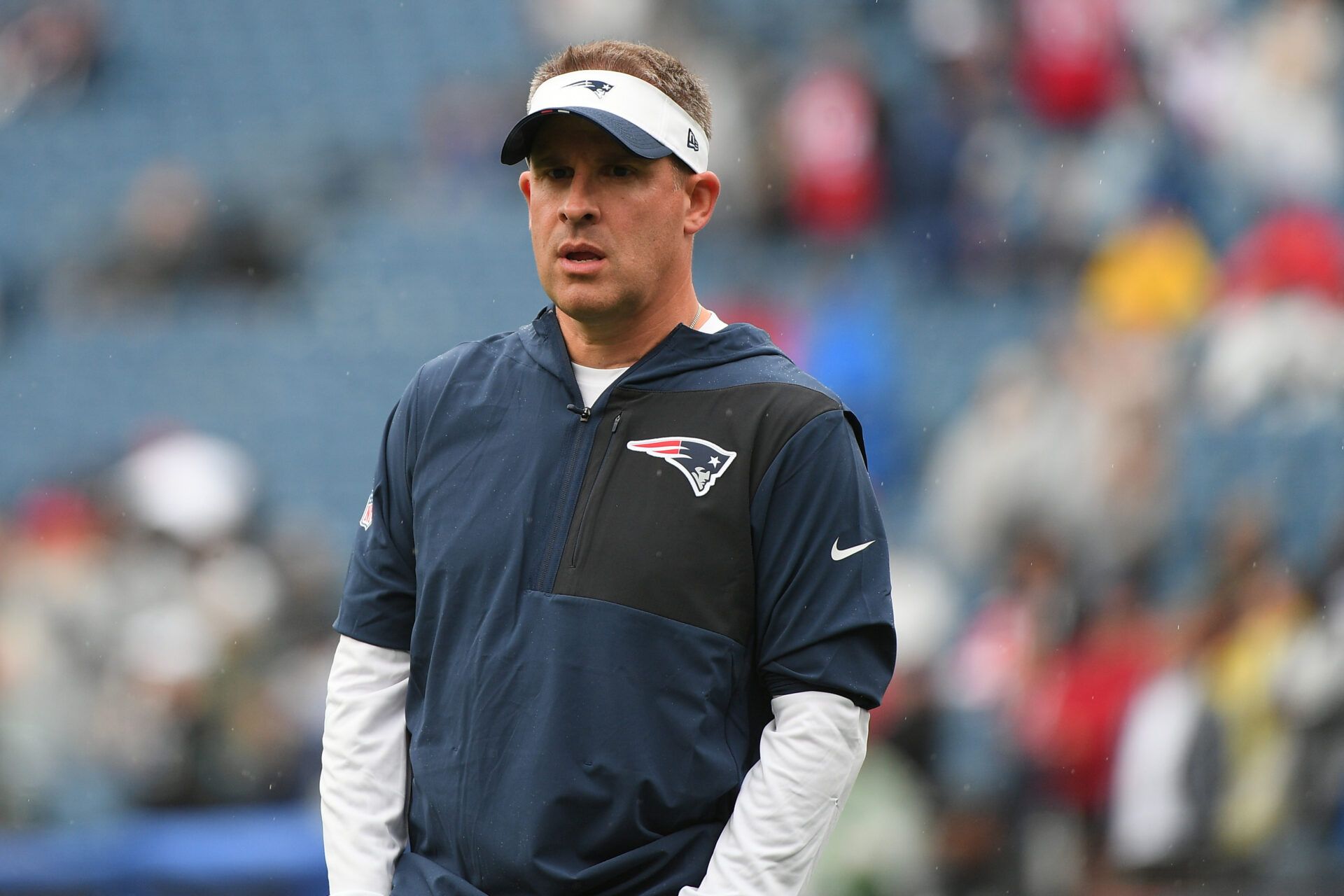 New England offensive coordinator Josh McDaniels before the game against the Las Vegas Raiders at Gillette Stadium.