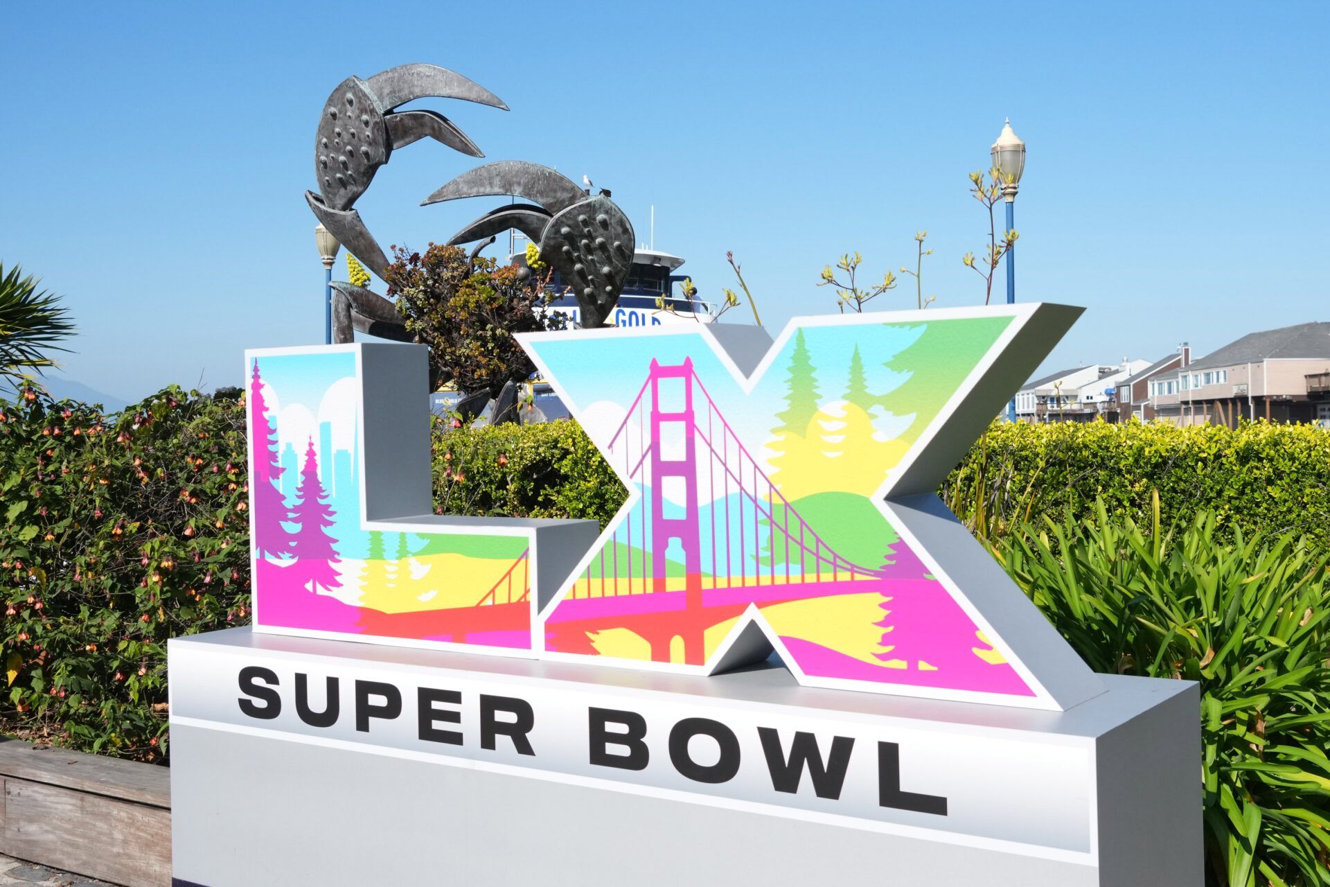 The Super Bowl LX letters at Pier 39.