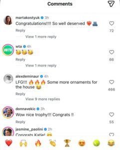 Comments from Katie Boulter's Instagram post