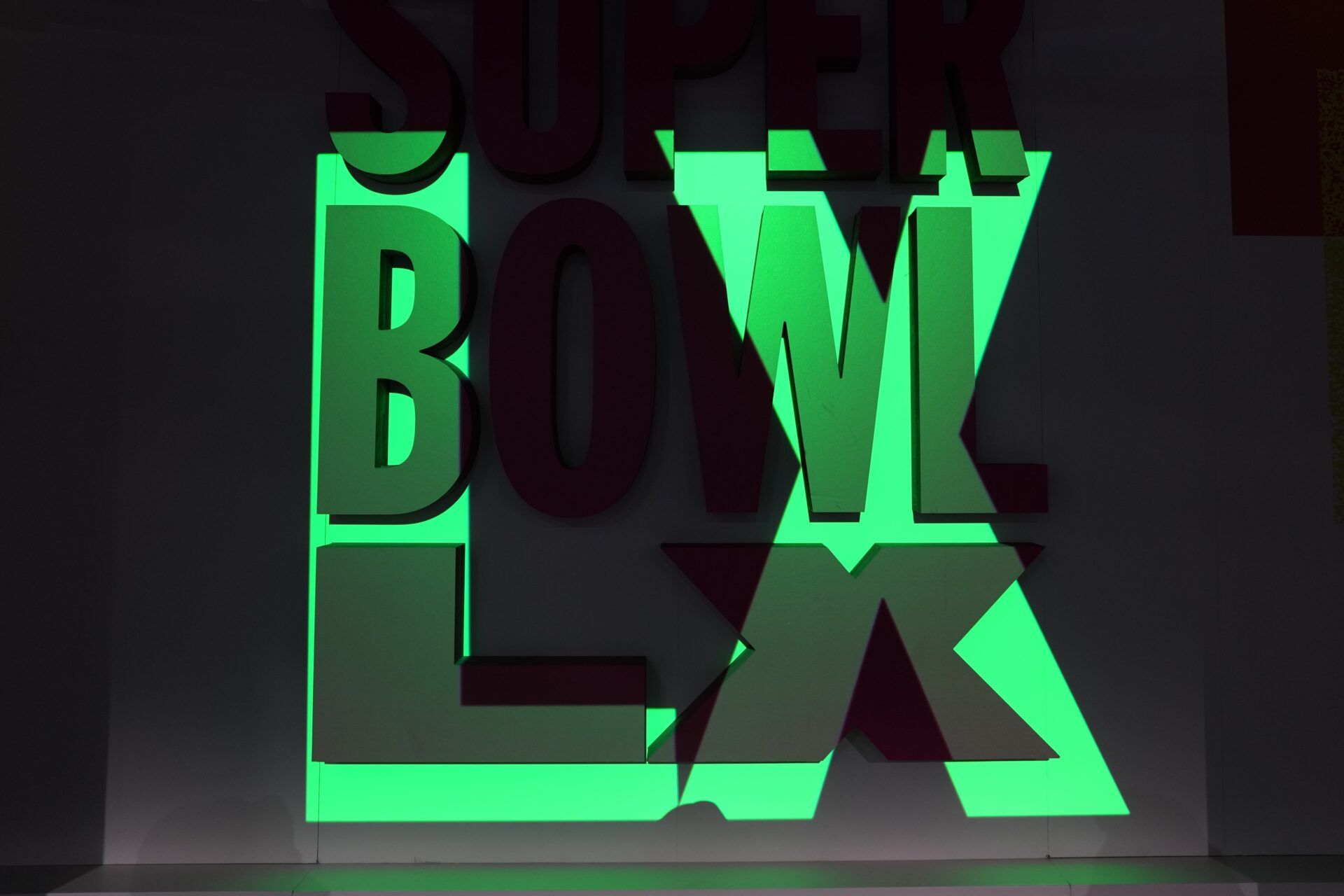 The Super Bowl 60 logo at the Super Bowl LX Experience at the Moscone Center.