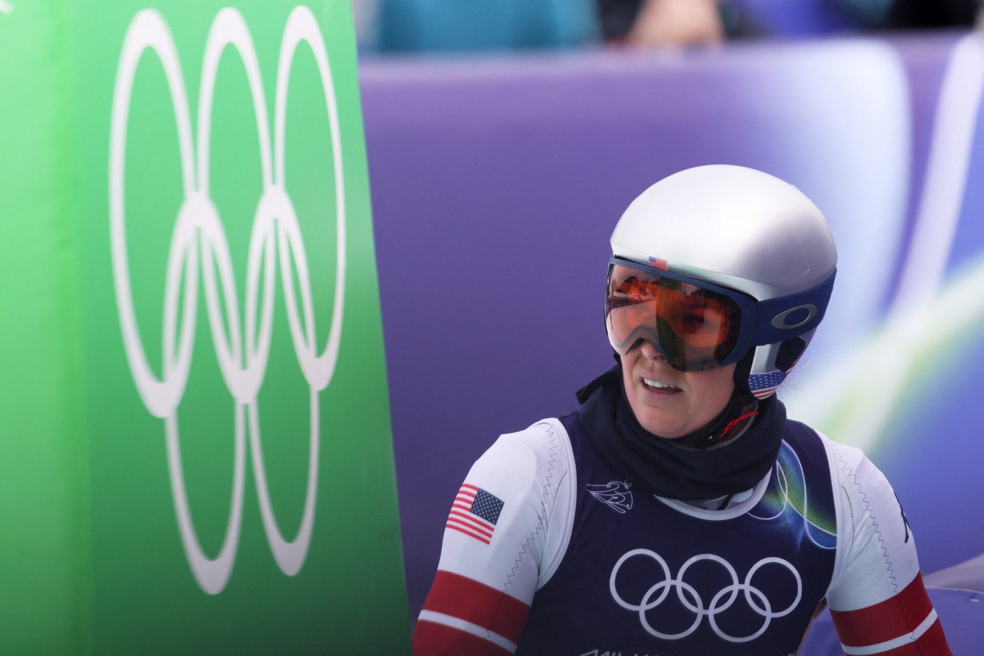 [US, Mexico & Canada customers only] Feb 6, 2026; Cortina d'Ampezzo, ITALY; Lindsey Vonn of the United States in the finish area during women's downhill training during the Milano Cortina 2026 Olympic Winter Games at the Tofane Alpine Skiing Centre.