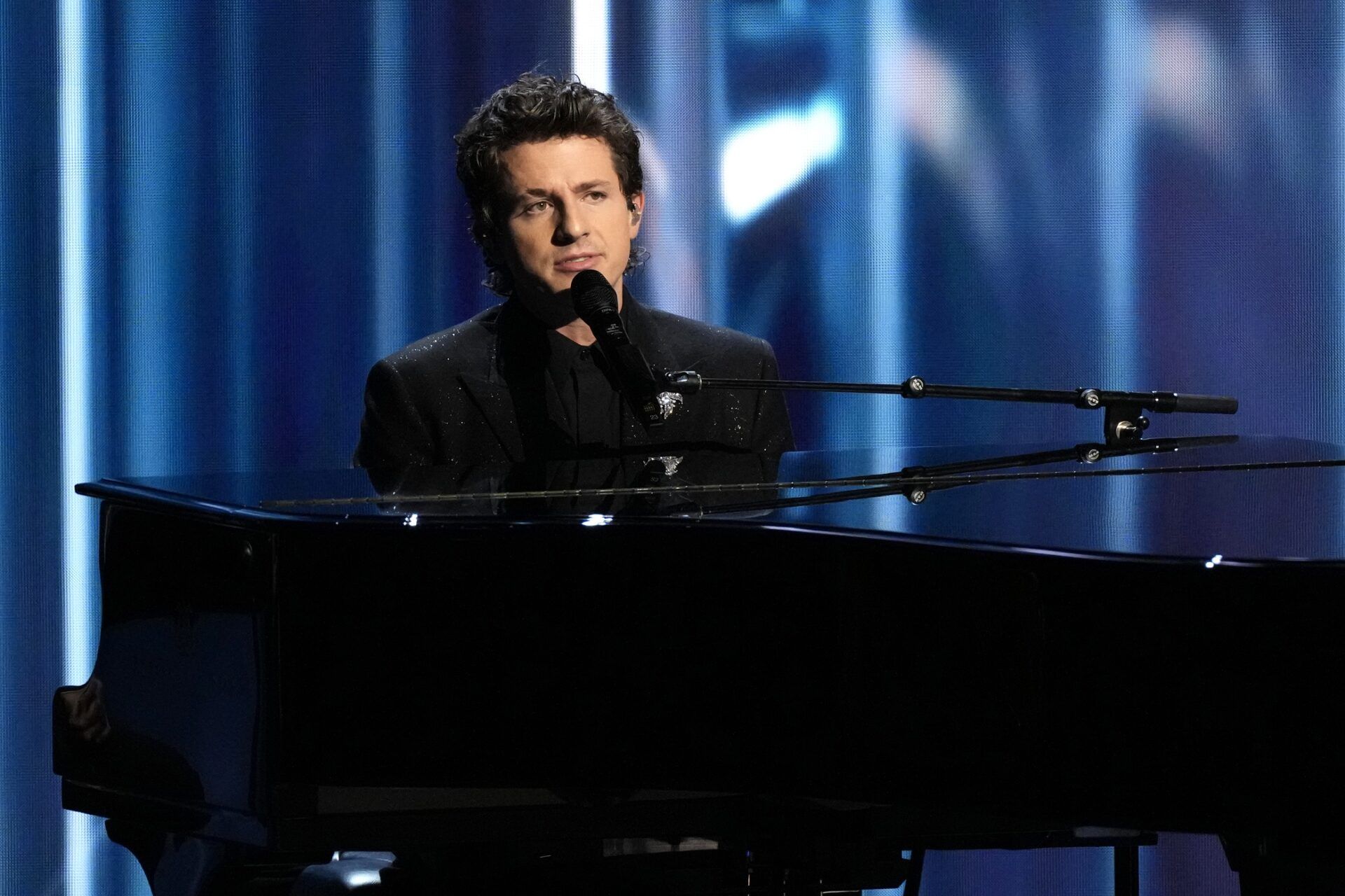 Charlie Puth performs during the In Memoriam segment during the 75th Emmy Awards at the Peacock Theater in Los Angeles on Monday, Jan. 15, 2024.