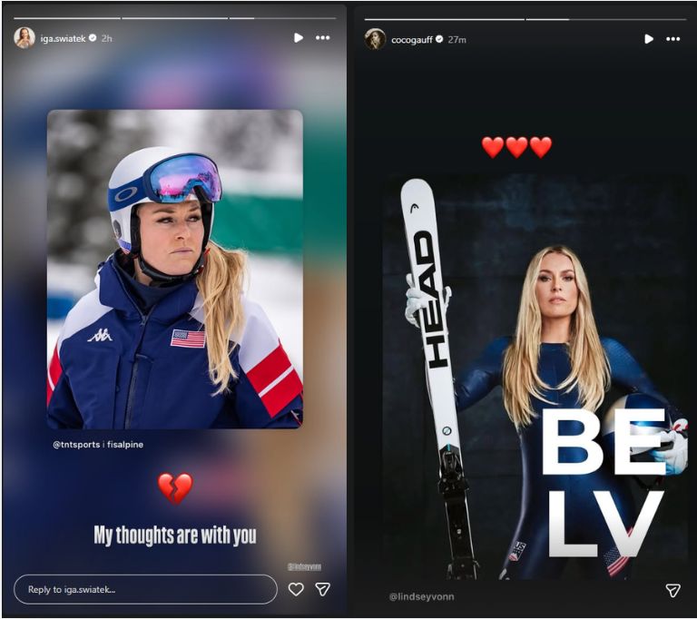 Screenshots of Iga Świątek and Coco Gauff Instagram stories | Source: IG/iga.swiatek/cocogauff