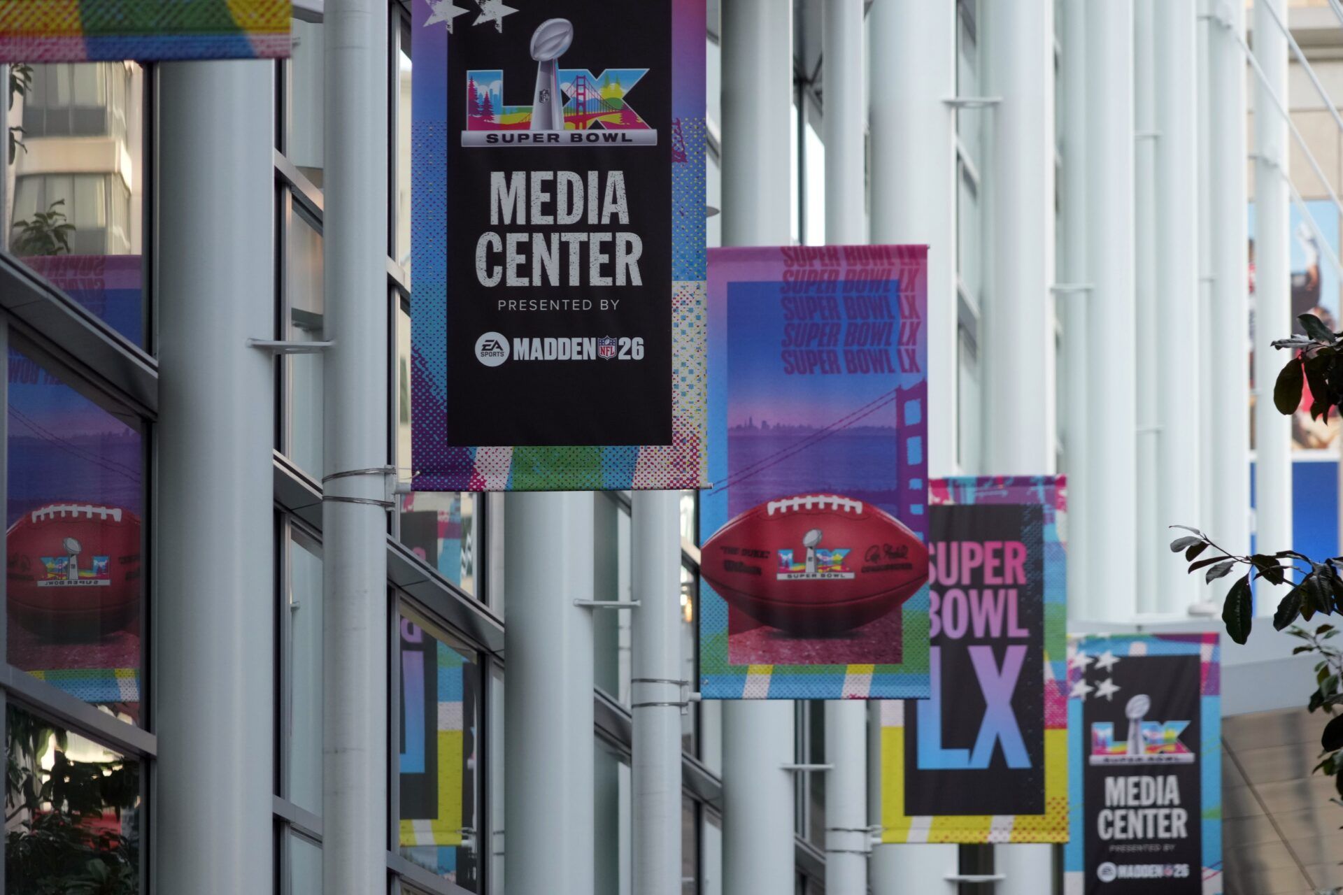 at the Super Bowl LX Experience at the Moscone Center.