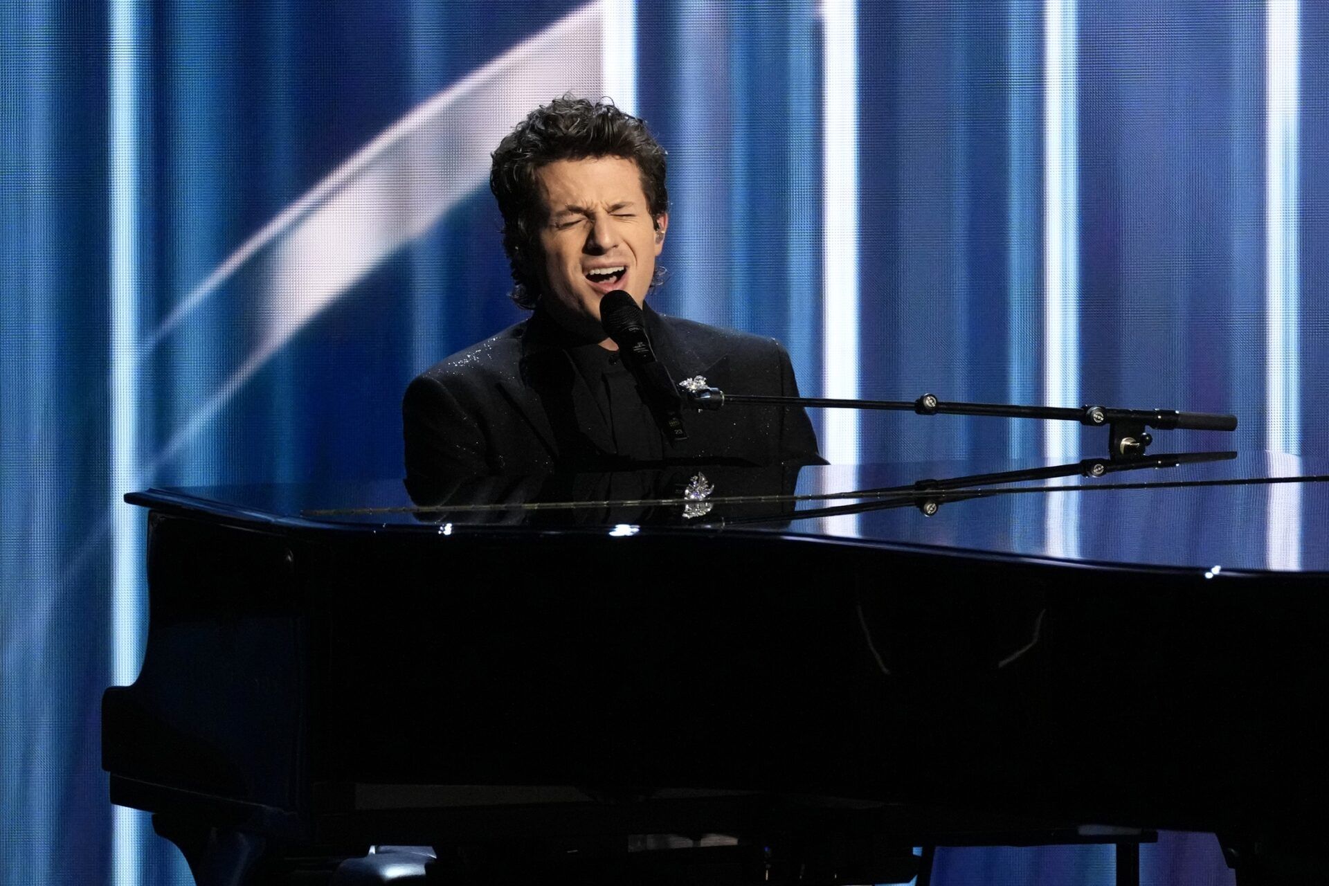 Charlie Puth performs during the In Memoriam segment during the 75th Emmy Awards at the Peacock Theater in Los Angeles on Monday, Jan. 15, 2024.