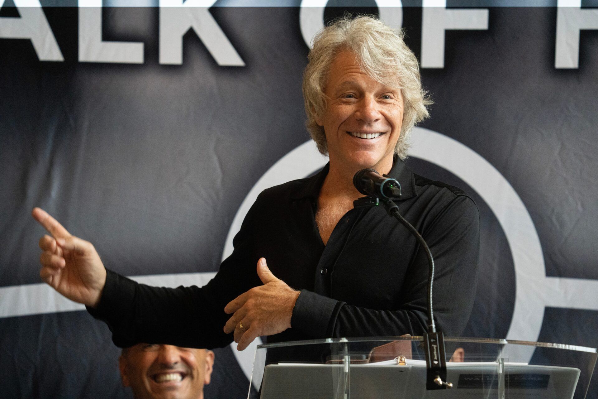Jon Bon Jovi speaks to the crowd during his Walk of Fame honors, at The Count Basie Center for the Arts, in Red Bank. September 24, 2025