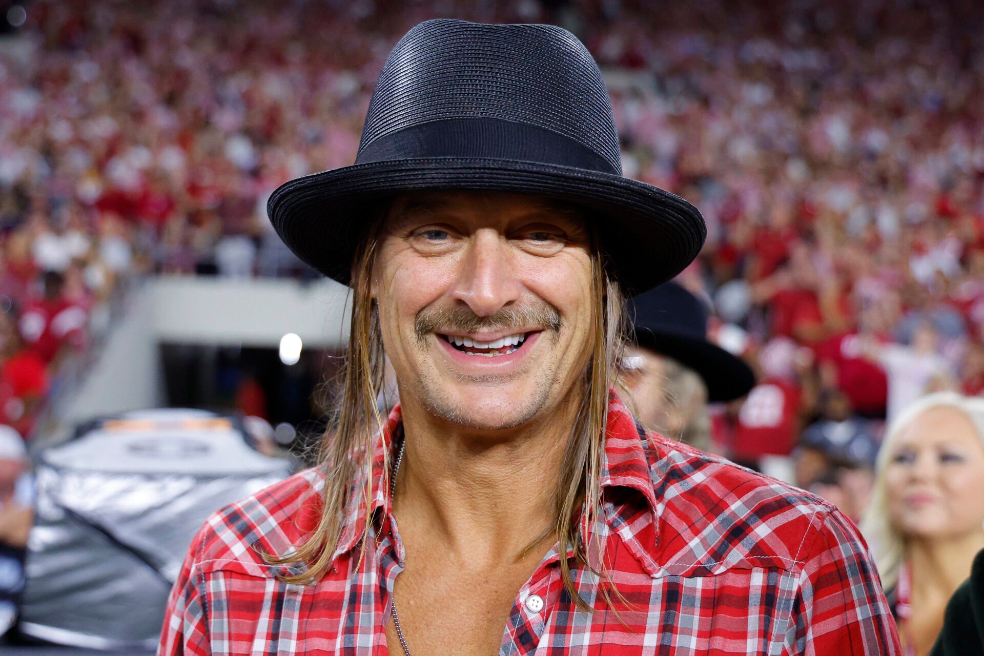 TUSCALOOSA, ALABAMA - SEPTEMBER 28: Musician Kid Rock is seen on the sidelines during the third quarter of the game between the Alabama Crimson Tide and the Georgia Bulldogs at Bryant-Denny Stadium on September 28, 2024 in Tuscaloosa, Alabama. (Photo by Todd Kirkland/Getty Images)