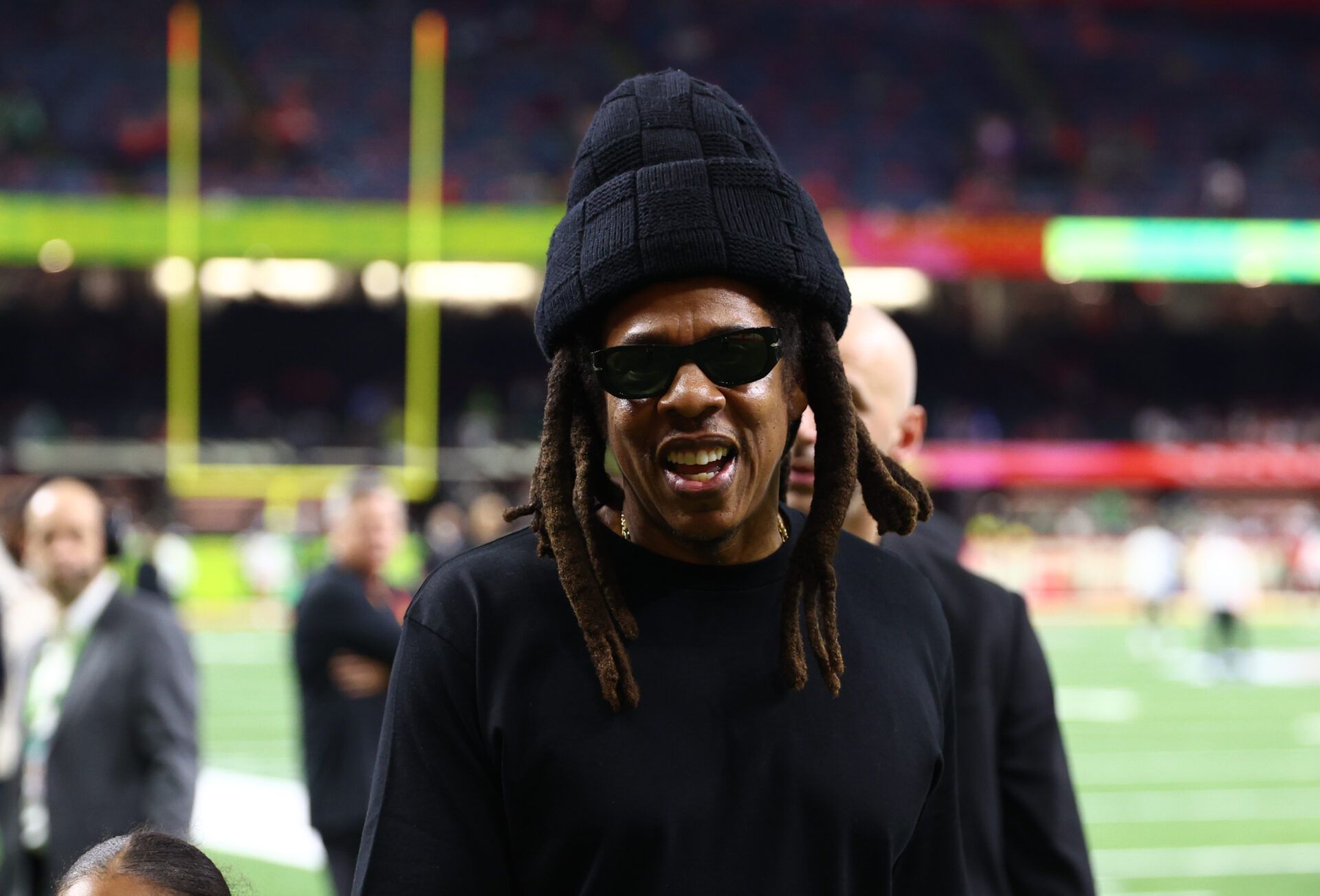 Recording artist Jay-Z arrives before Super Bowl LIX between the Philadelphia Eagles and the Kansas City Chiefs at Ceasars Superdome.
