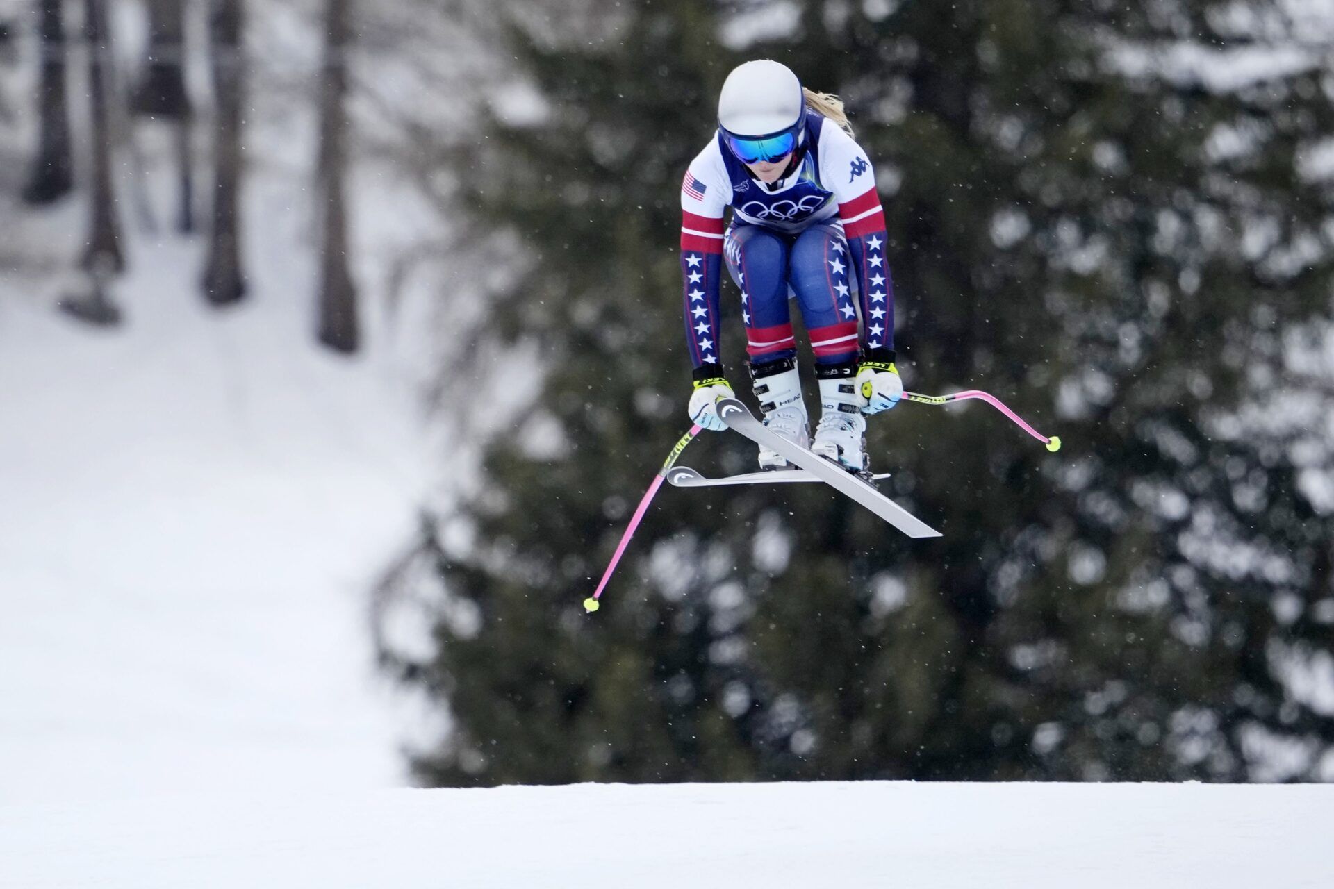 Lindsey Vonn of the United States during women's alpine skiing downhill training the Milano Cortina 2026 Olympic Winter Games at Tofane Alpine Skiing Centre.
