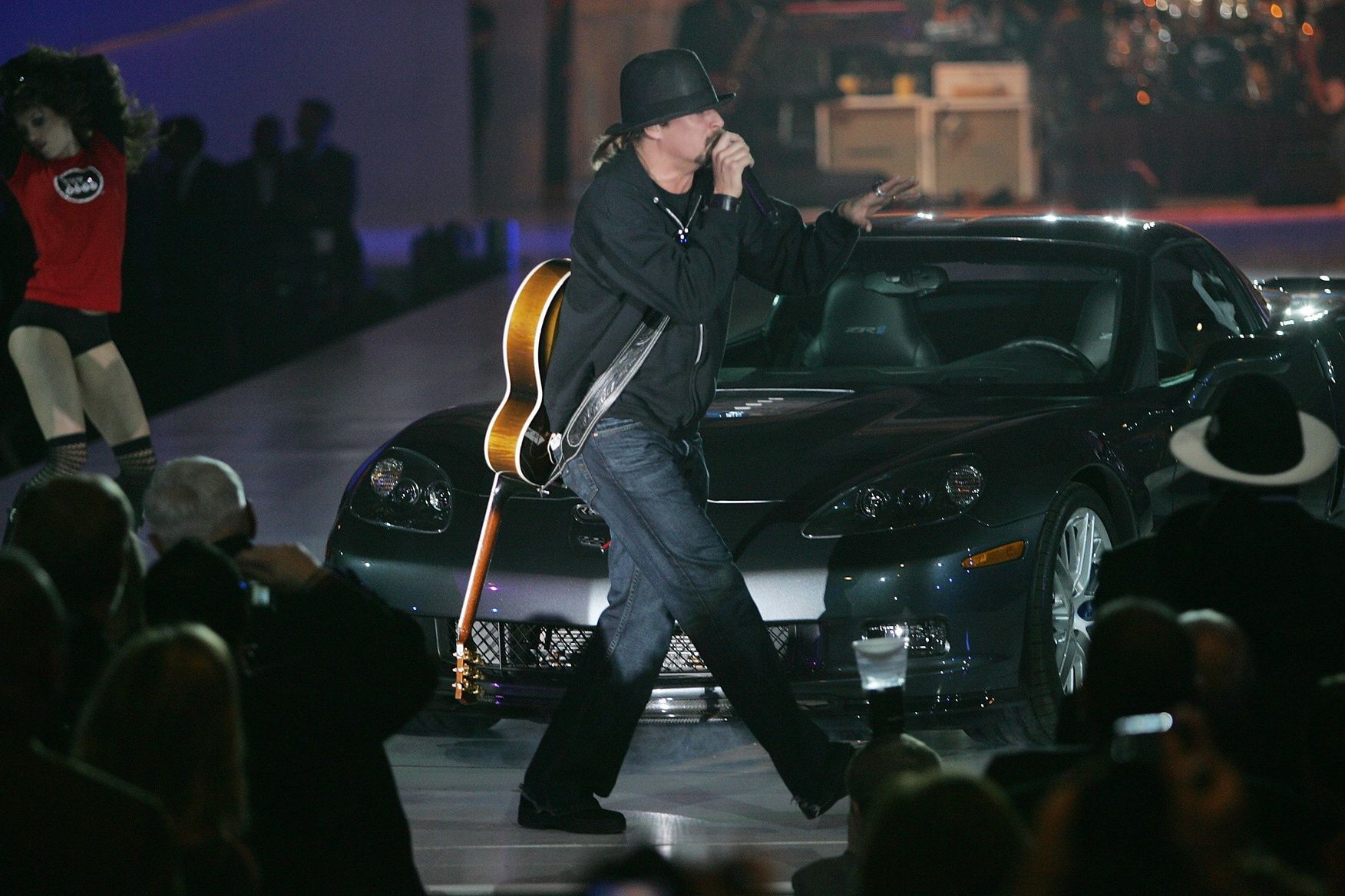 Kid Rock rocks out past the 2009 Chevrolet Corvette ZR1 during the GM style event Saturday, Jan. 12, 2008, in Detroit that kicks off the North American International Auto Show.