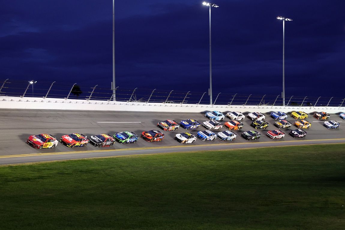 NASCAR Cup Series driver Joey Logano (22) leads the field during the Daytona 500 at Daytona International Speedway.